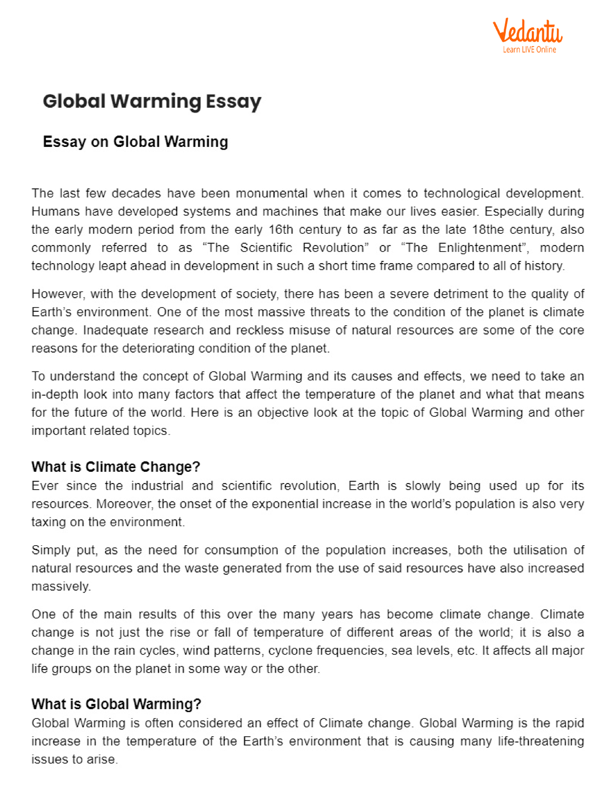 global warming essay 200 words class 8