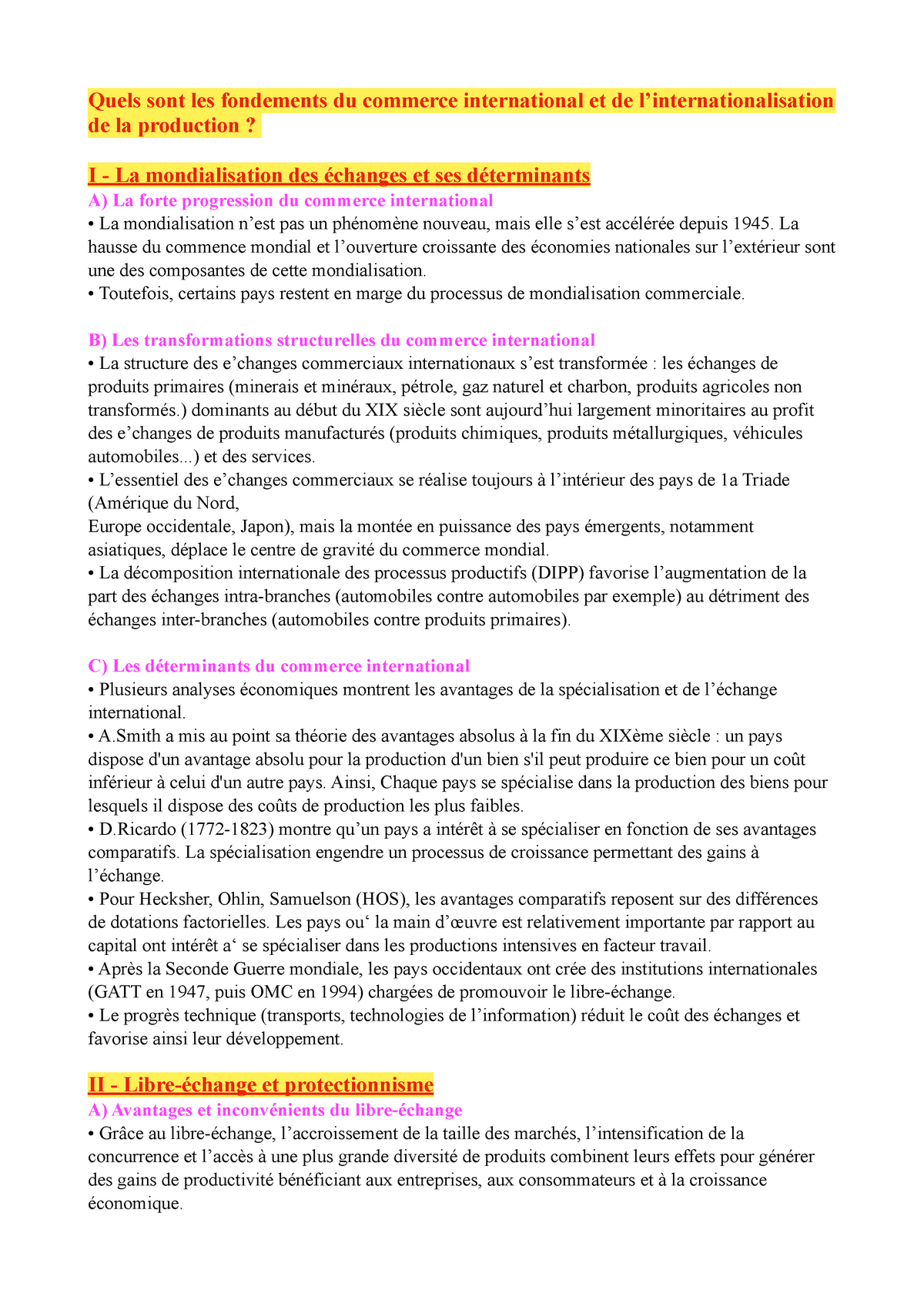 Cours De Ses Quels Sont Les Fondements Du Commerce International Et De Linternationalisation 2004