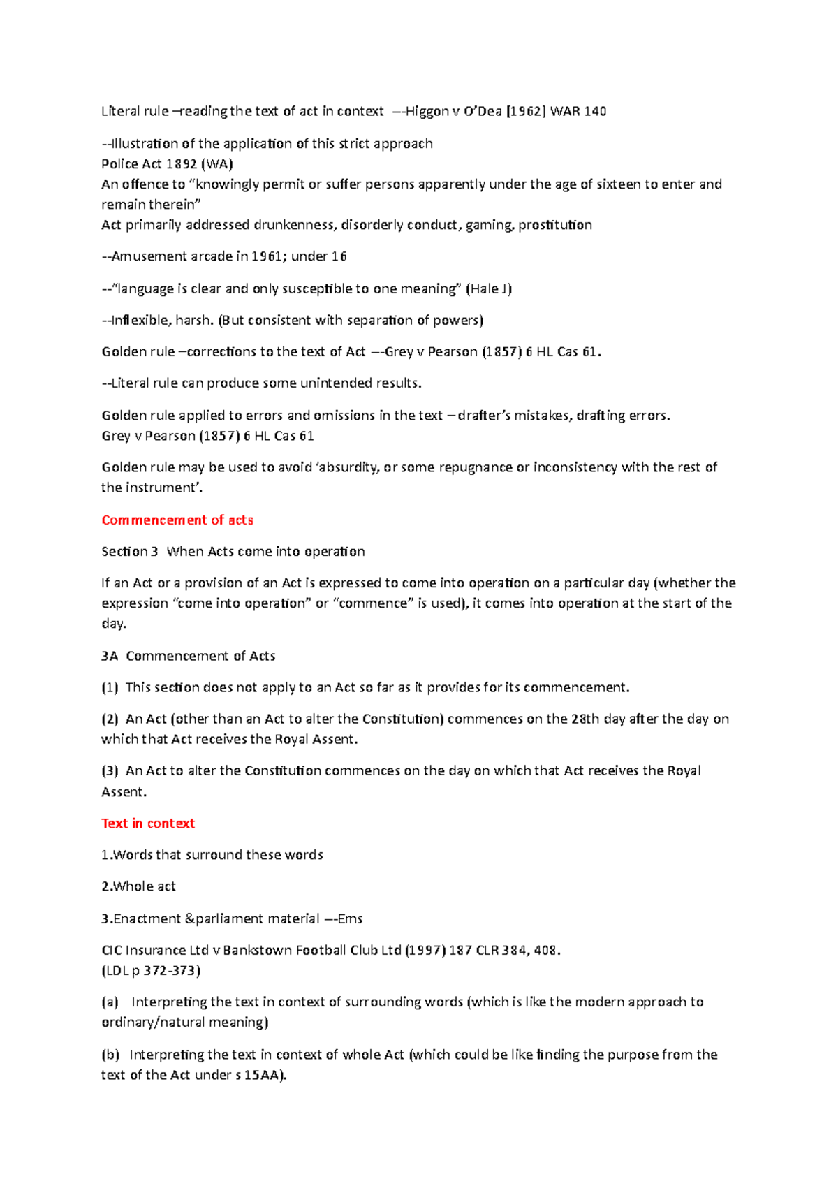 Summary For Legislation Literal Rule reading The Text Of Act In 