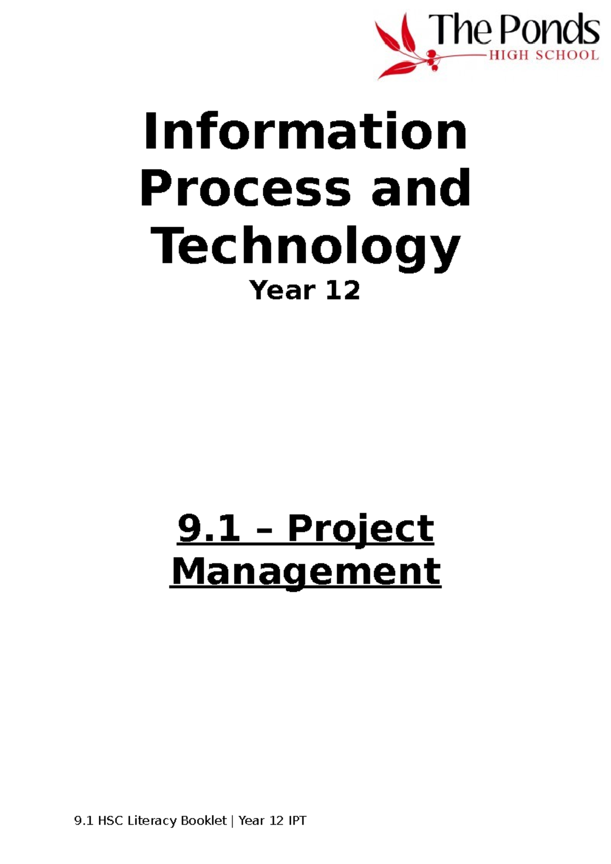 9.1 Project Management Booklet - Information Process and Technology ...