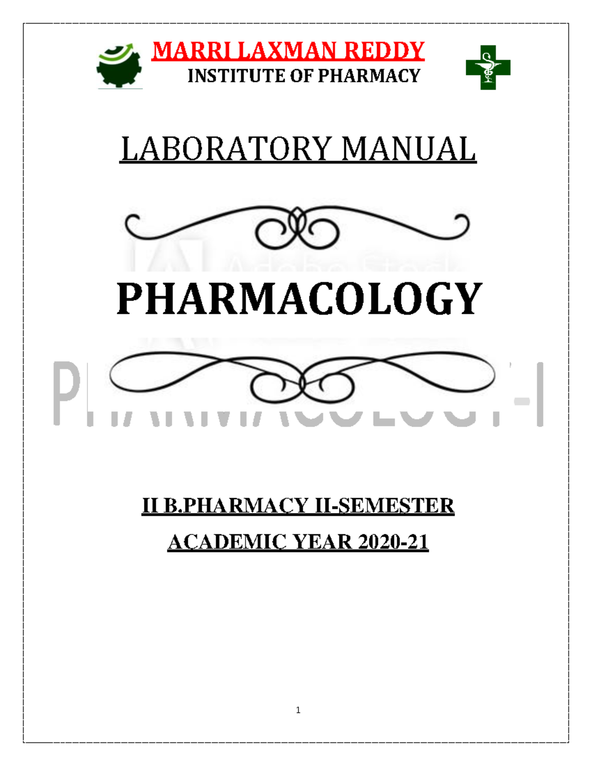 Pharmacology I LAB Manual - INSTITUTE OF PHARMACY LABORATORY MANUAL ...