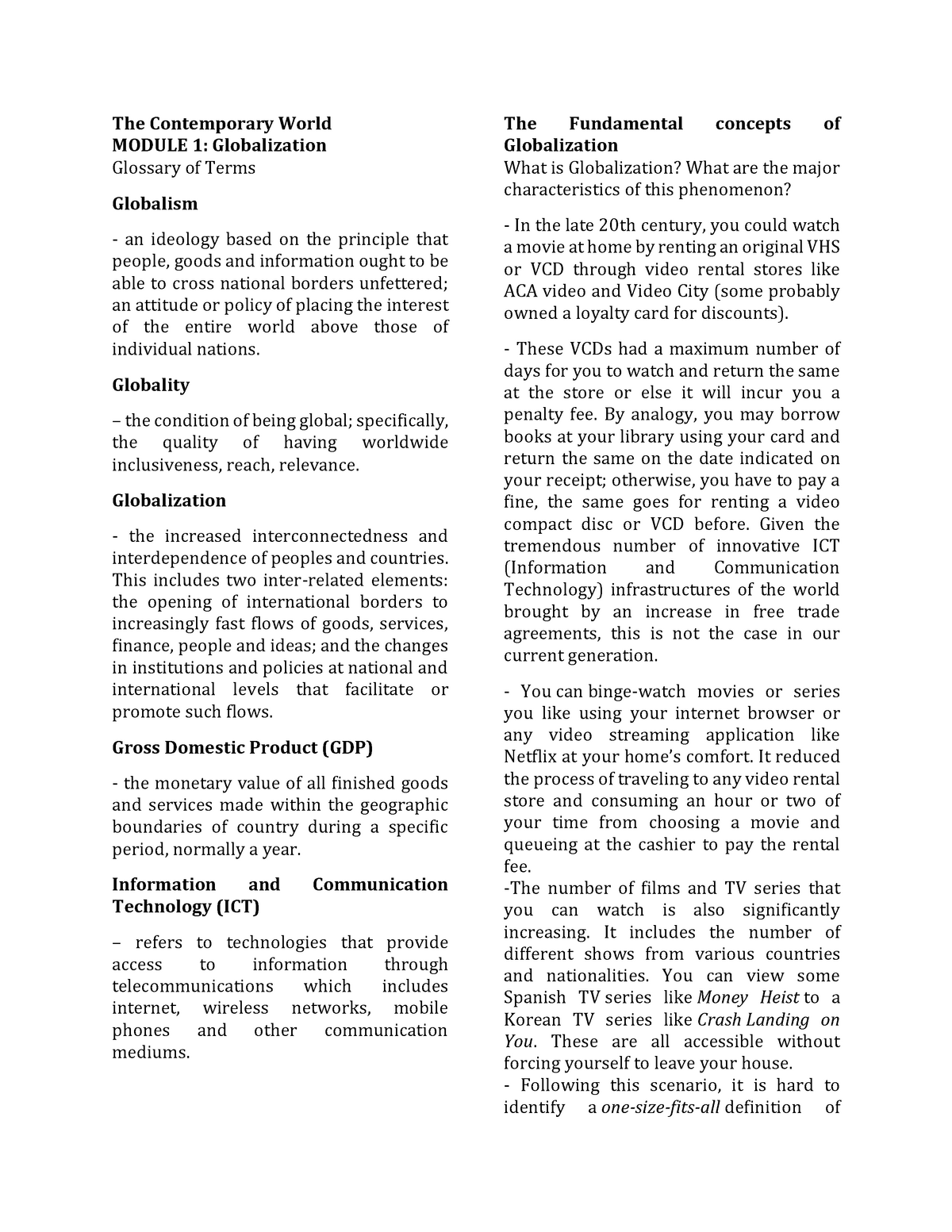 CW MOD 1 - Lecture Notes 1 - The Contemporary World MODULE 1 ...