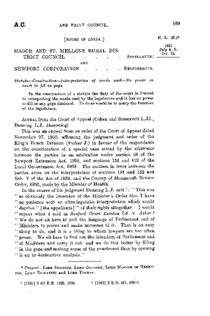 Magor and St Mellons Rural District Council v Newport Corporation [1950 ...