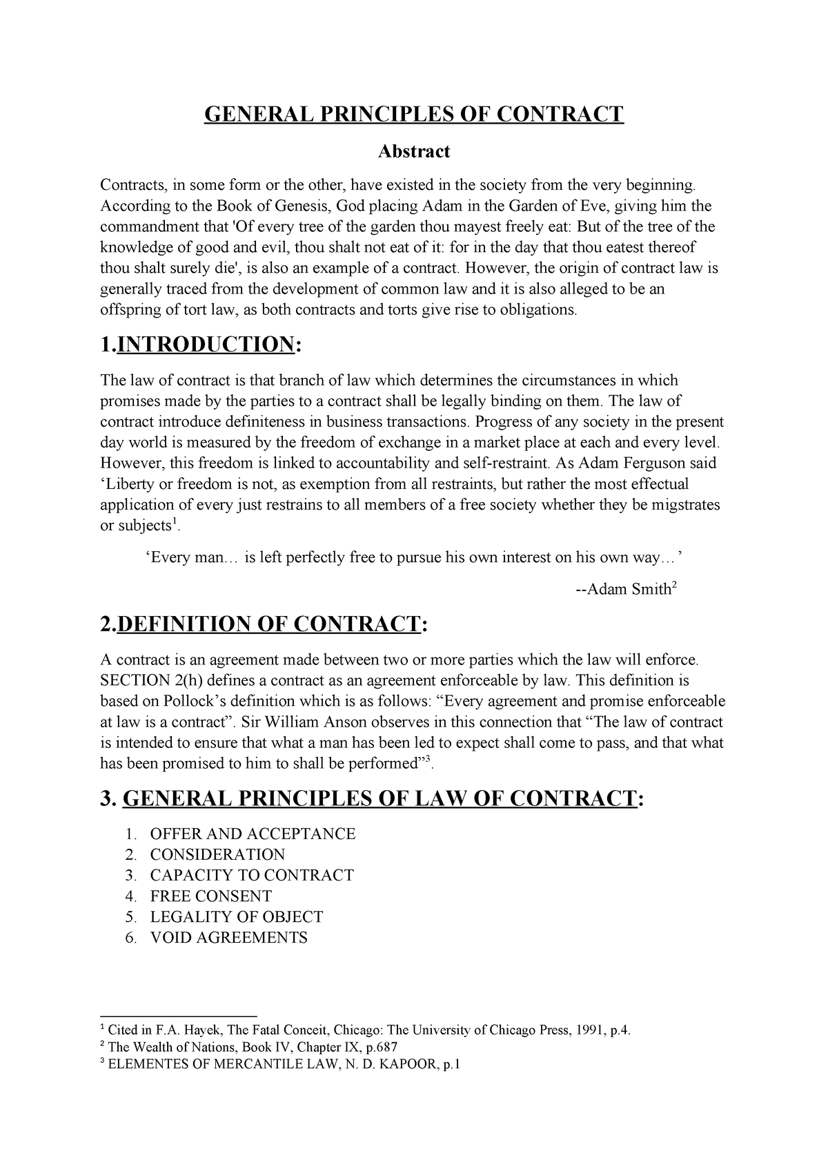 Contract tamil I A - GENERAL PRINCIPLES OF CONTRACT Abstract Contracts ...