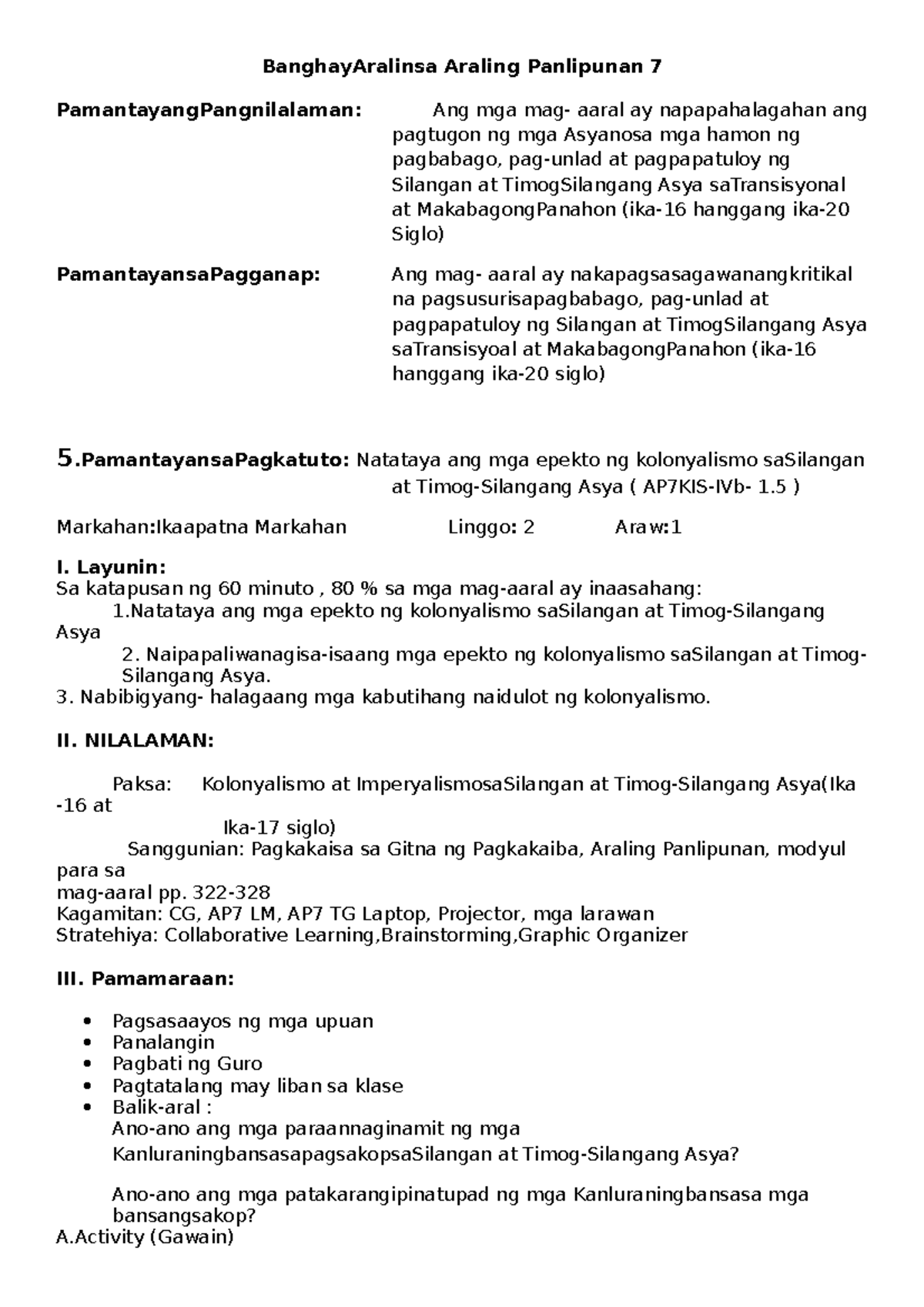 AP DLP G7 5 - q4w5 - BanghayAralinsa Araling Panlipunan 7 ...
