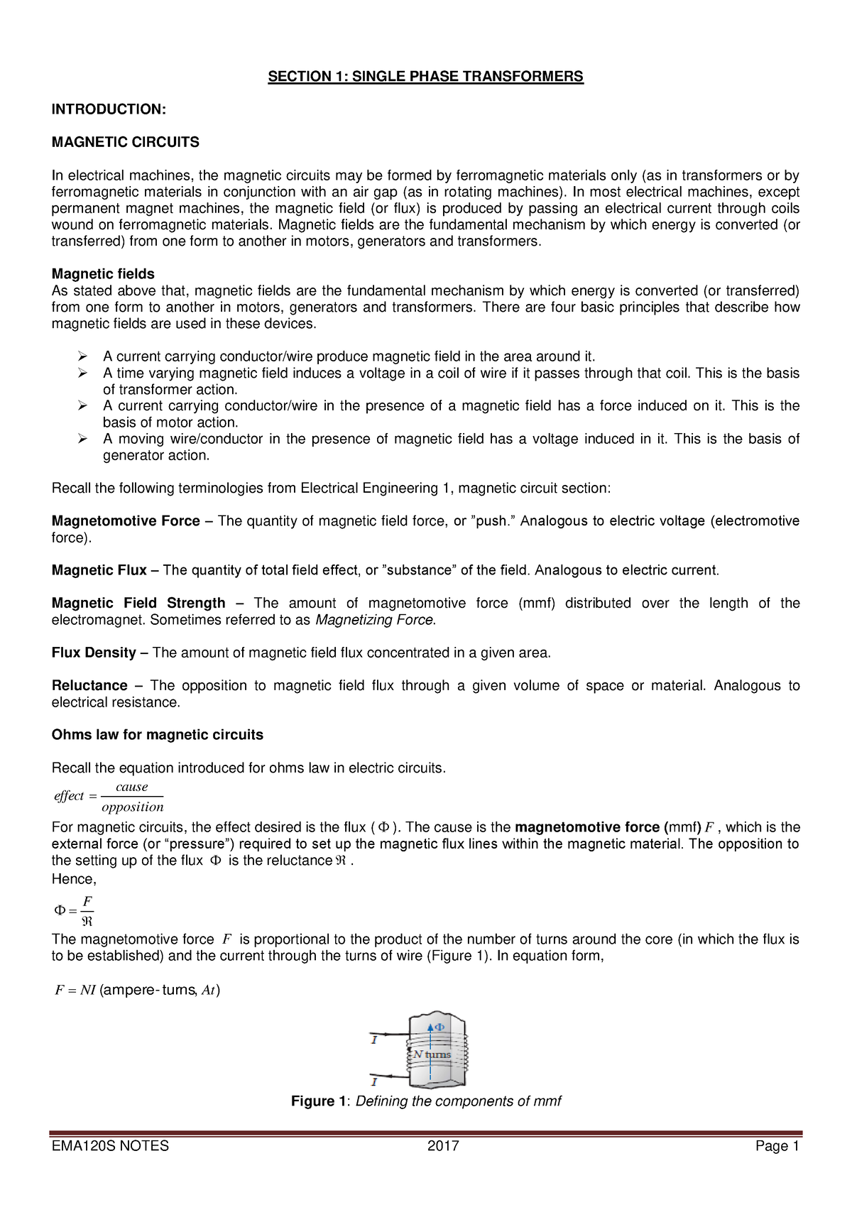 Transformer Introduction 1 - SECTION 1: SINGLE PHASE TRANSFORMERS ...