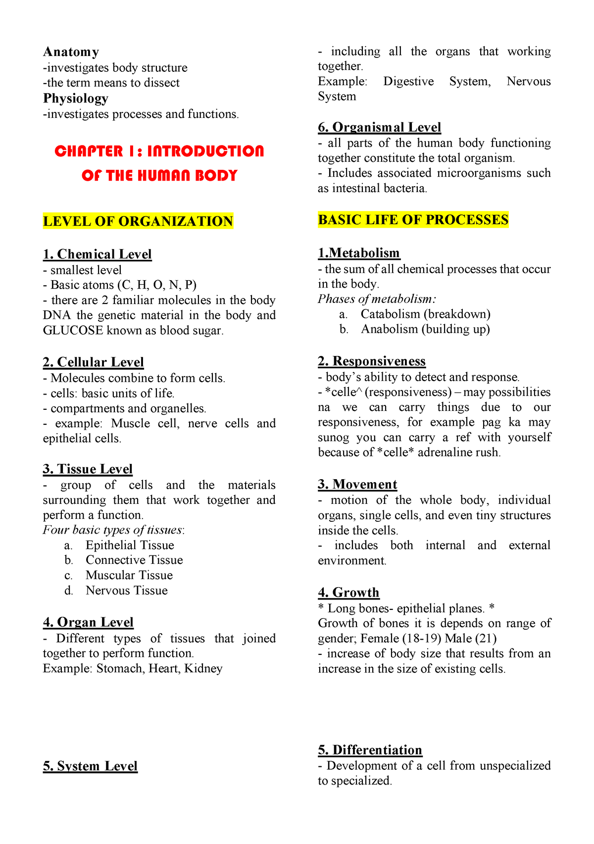 Anaphy Notes 1ST-YEAR - u can do it - Anatomy -investigates body ...