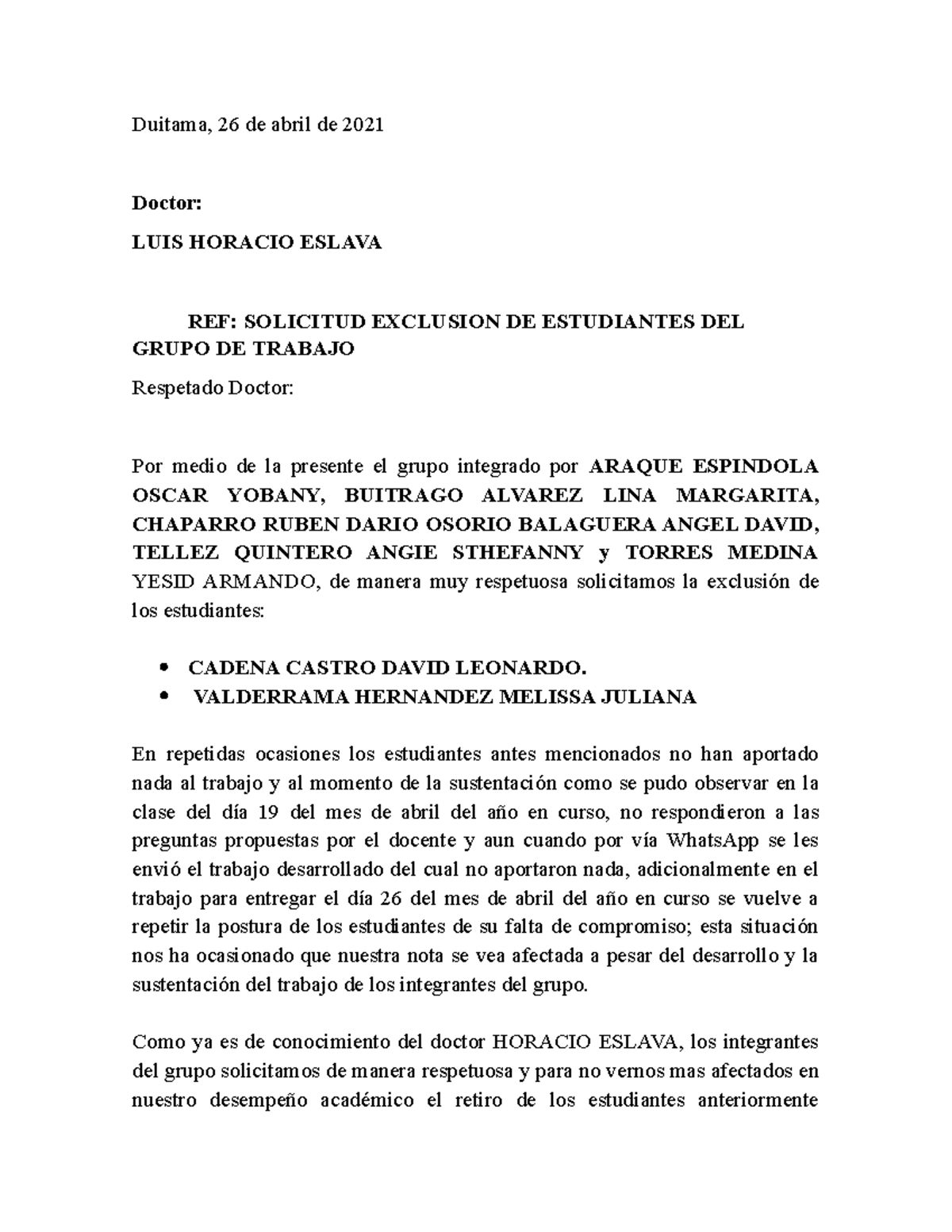 Carta Retiro Universidad