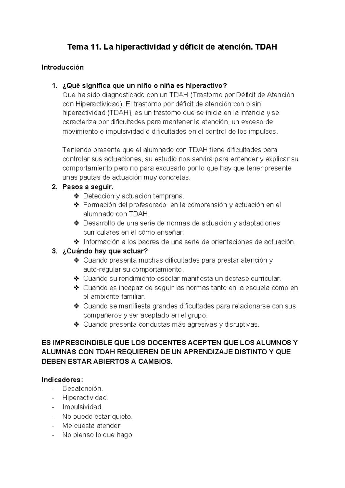 Resumen Tema 11 Tema 11 La Hiperactividad Y Déficit De Atención