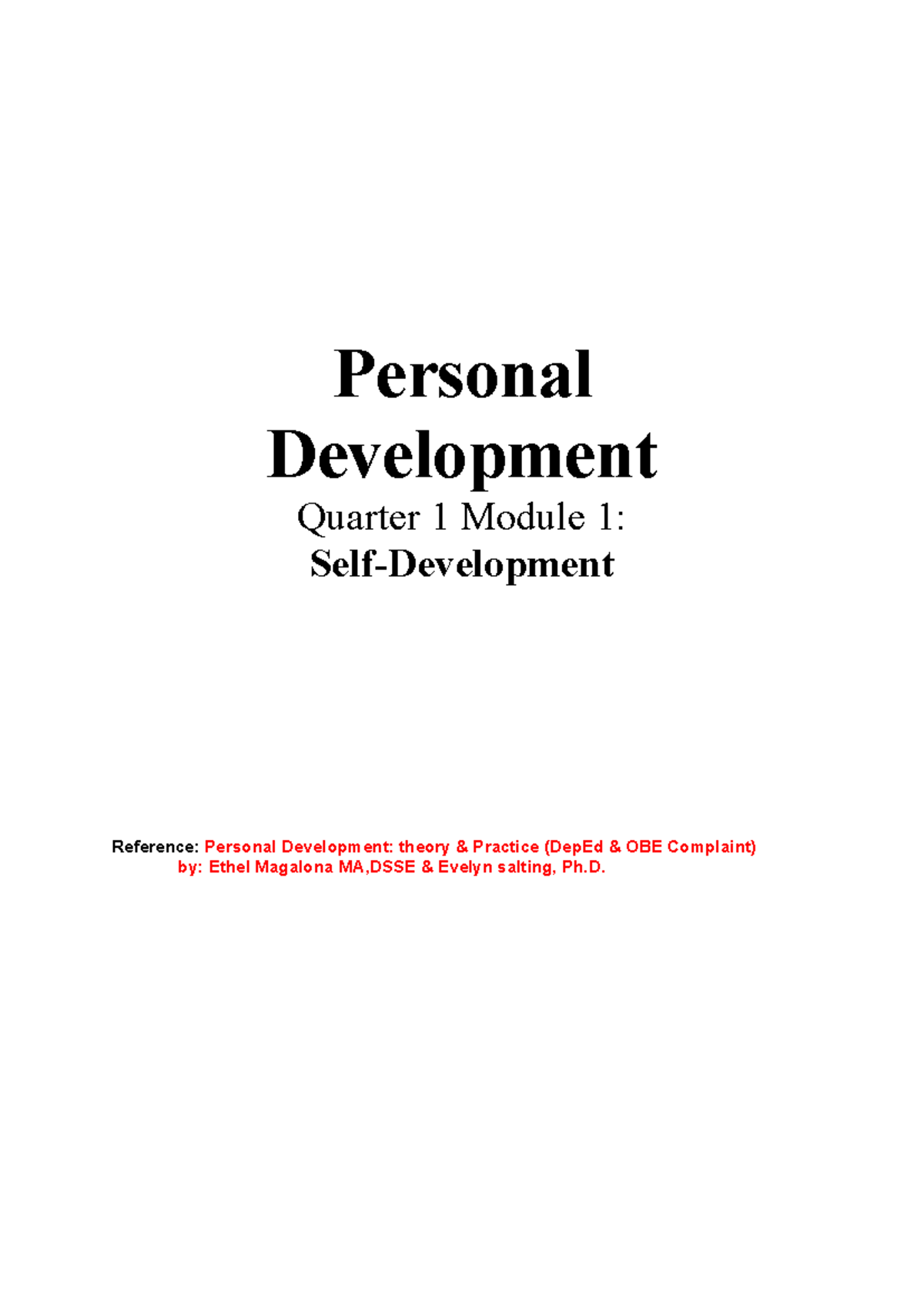 Module 1 Personal Development - Personal Development Quarter 1 Module 1 ...