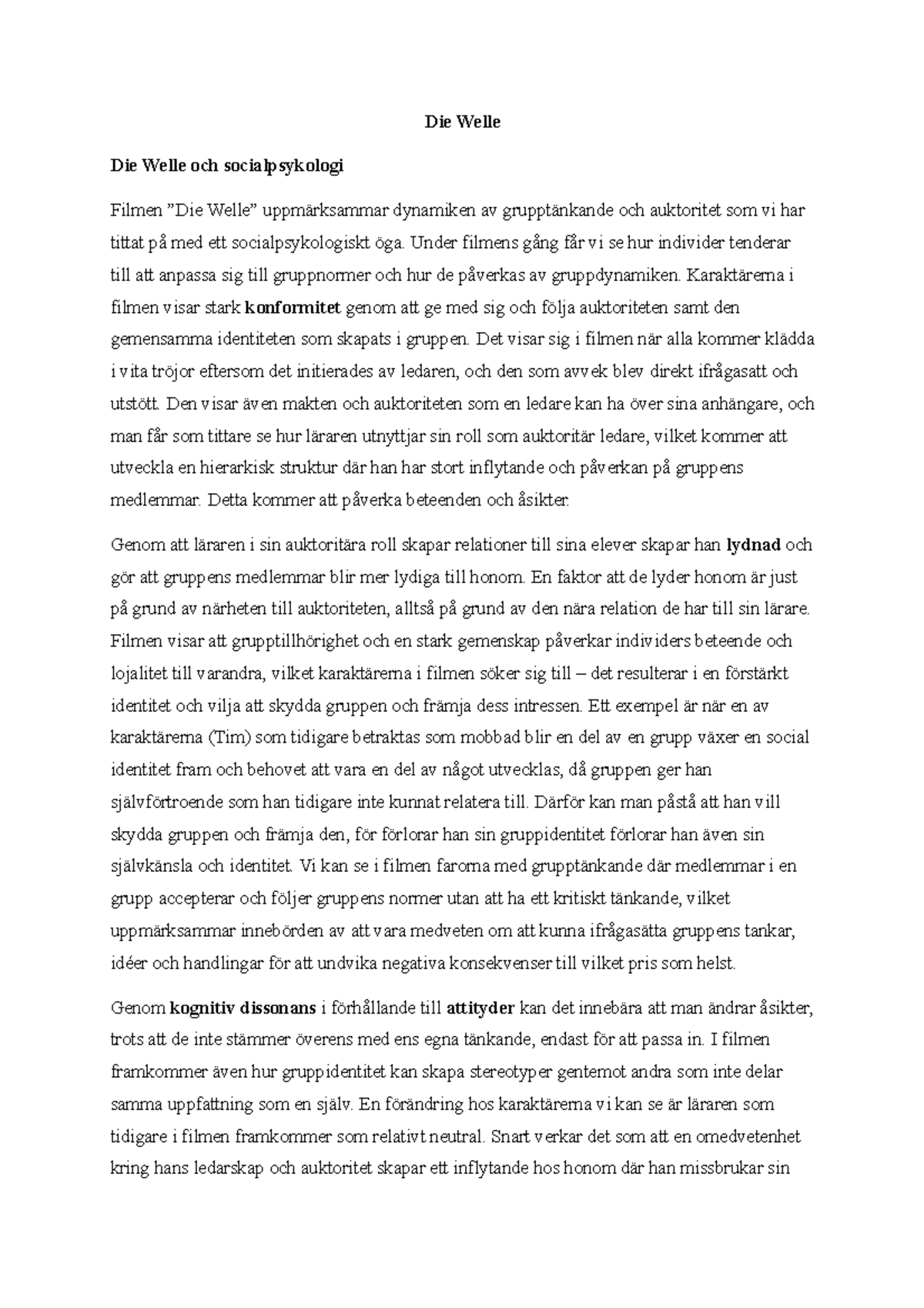 Die Welle Arbeitsblätter Lösungen Pdf Die Welle - socialpsykologi - Die Welle Die Welle och socialpsykologi