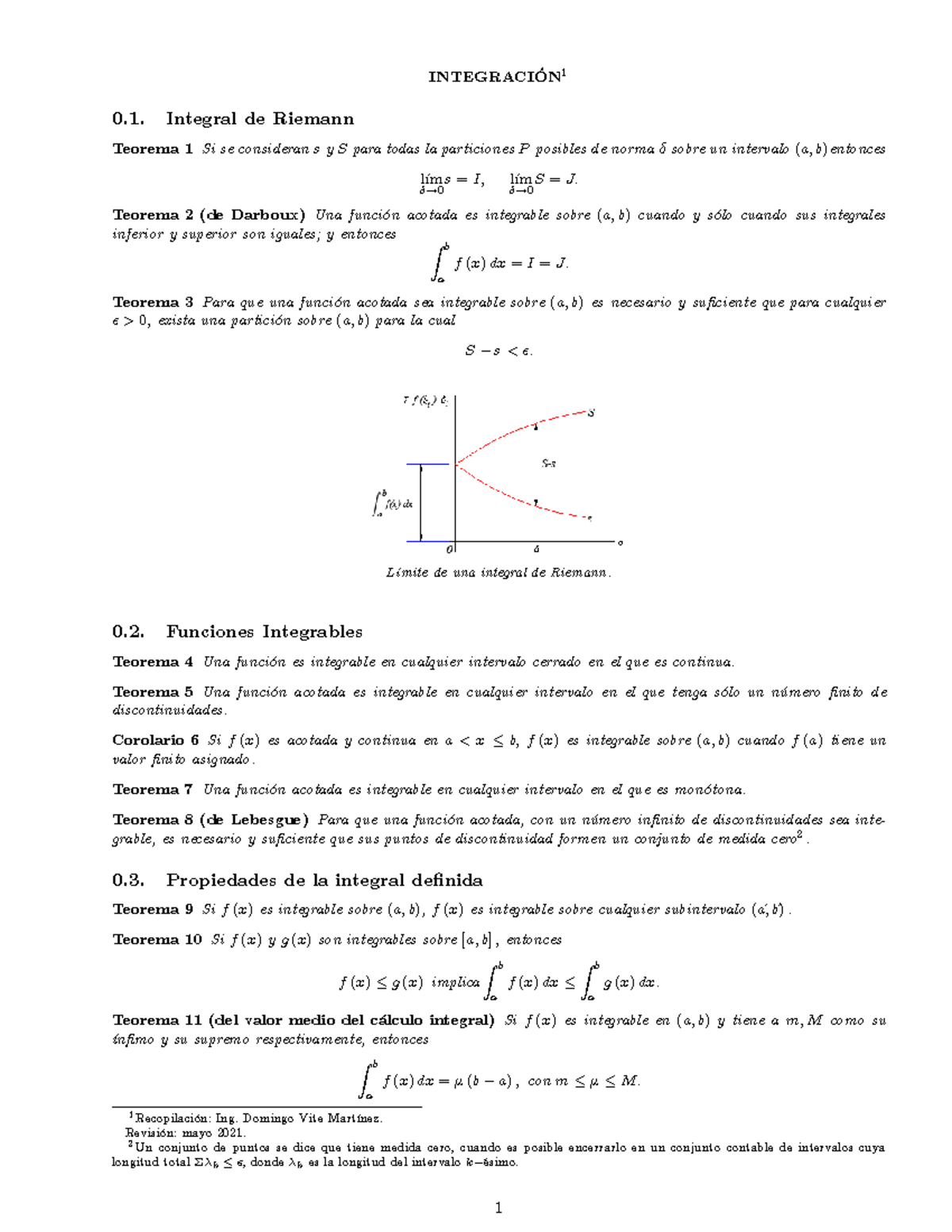 Integrales - INTEGRACI”N 1 0. Integral De Riemann Teorema 1 Si Se ...