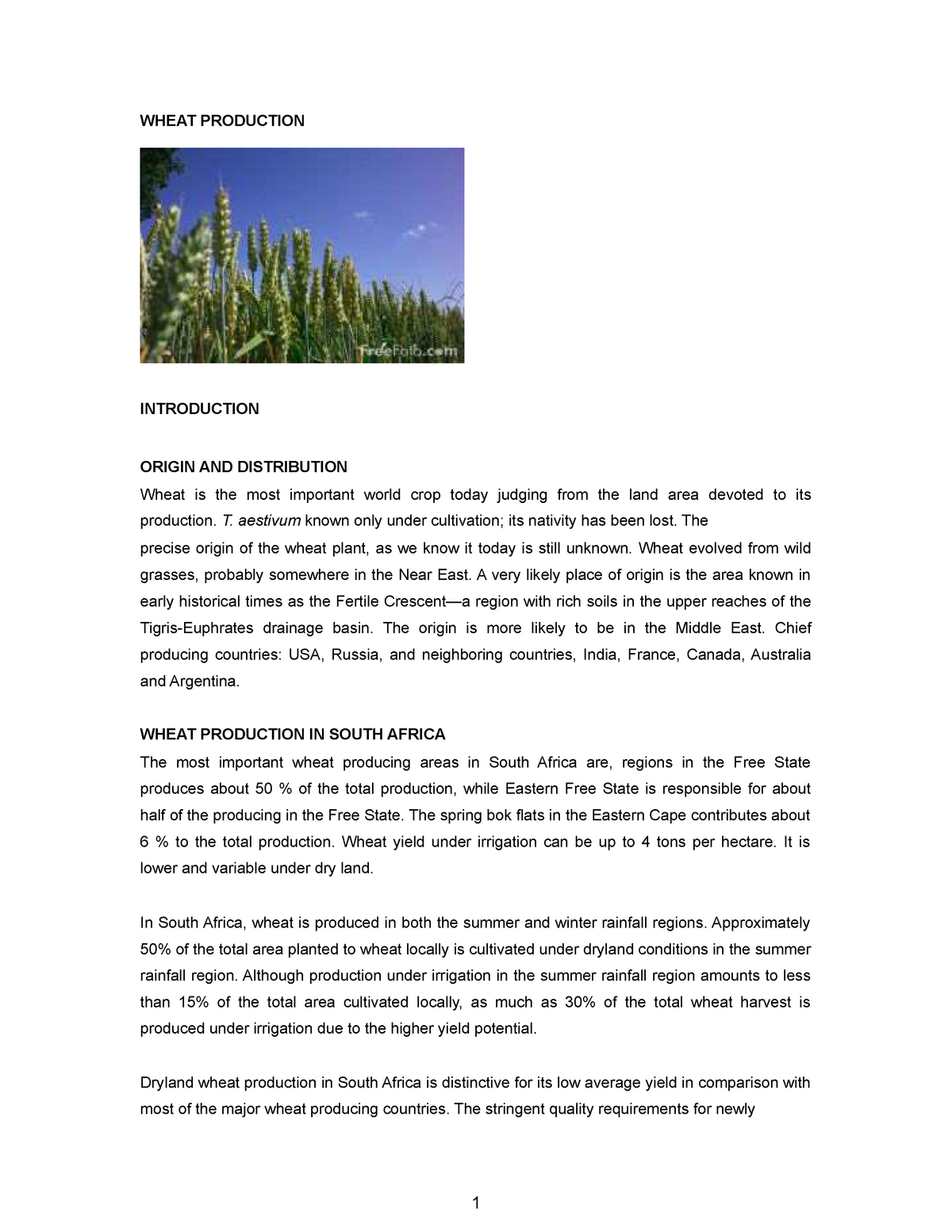 research proposal on wheat production