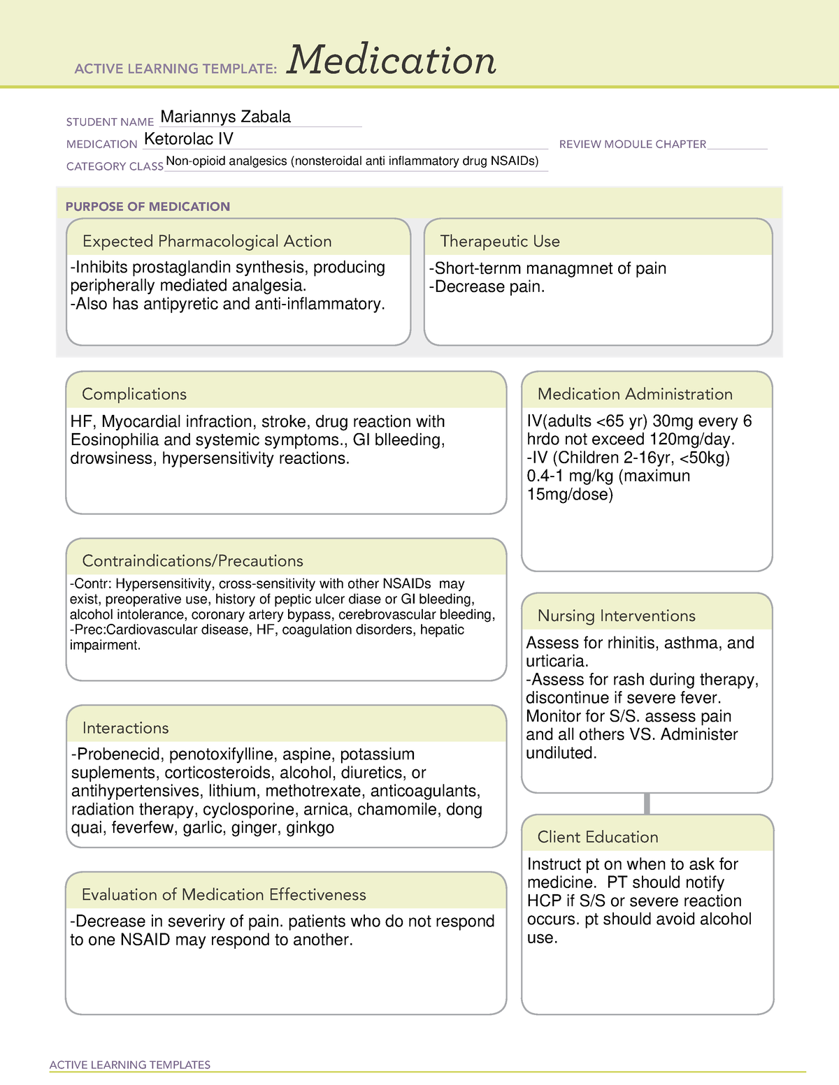 ATIMedication Template ( Ketorolac IV) ACTIVE LEARNING TEMPLATES