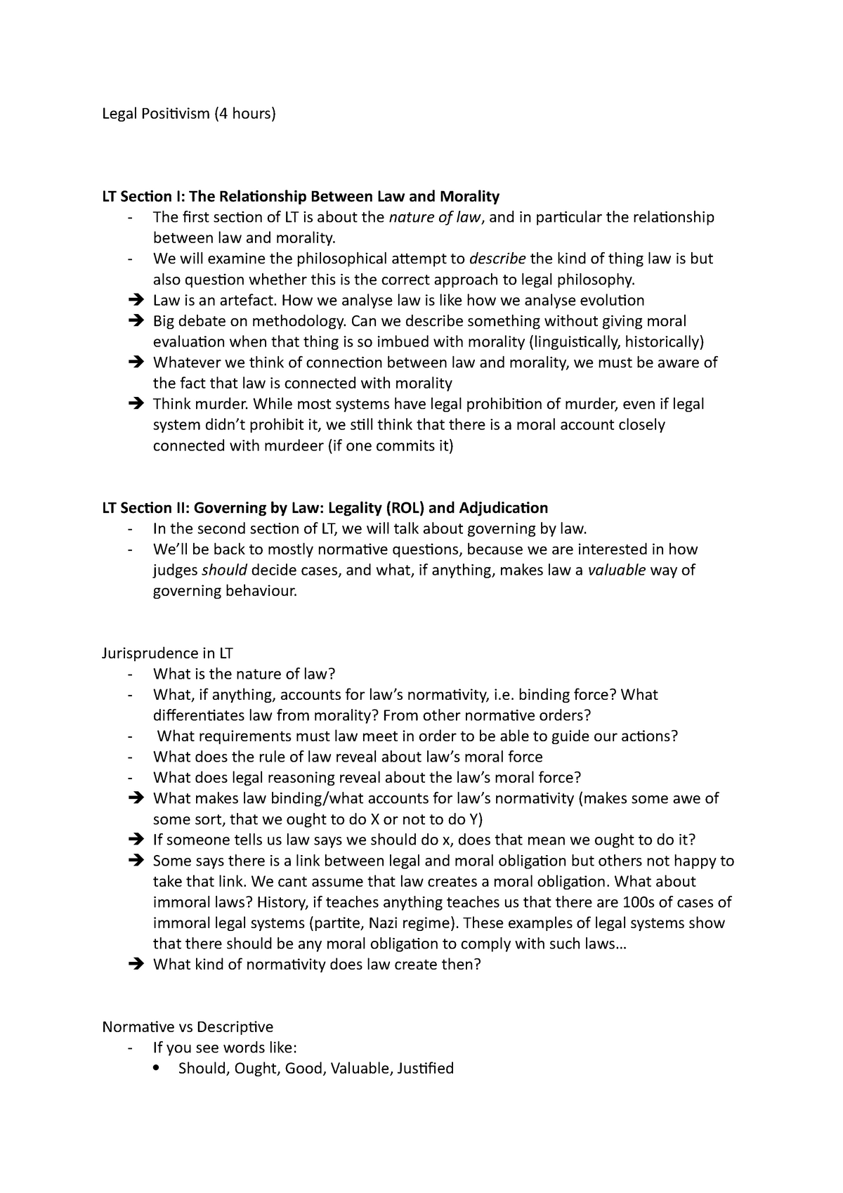 Legal Positivism - Lecture notes 10 - Legal Positivism (4 hours) LT ...