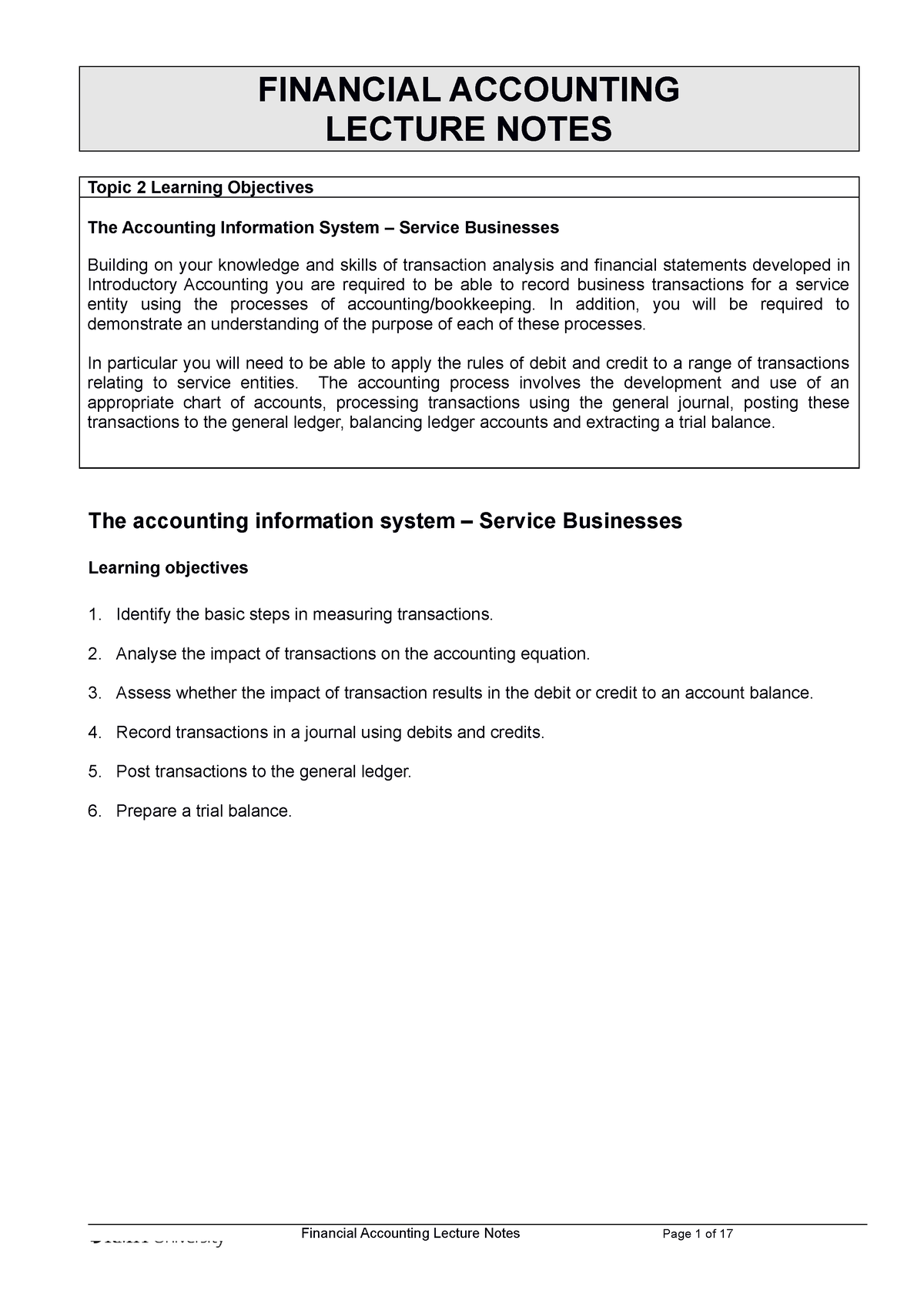 Lecture Notes - Topic 2 Solution - Financial Accounting - Studocu