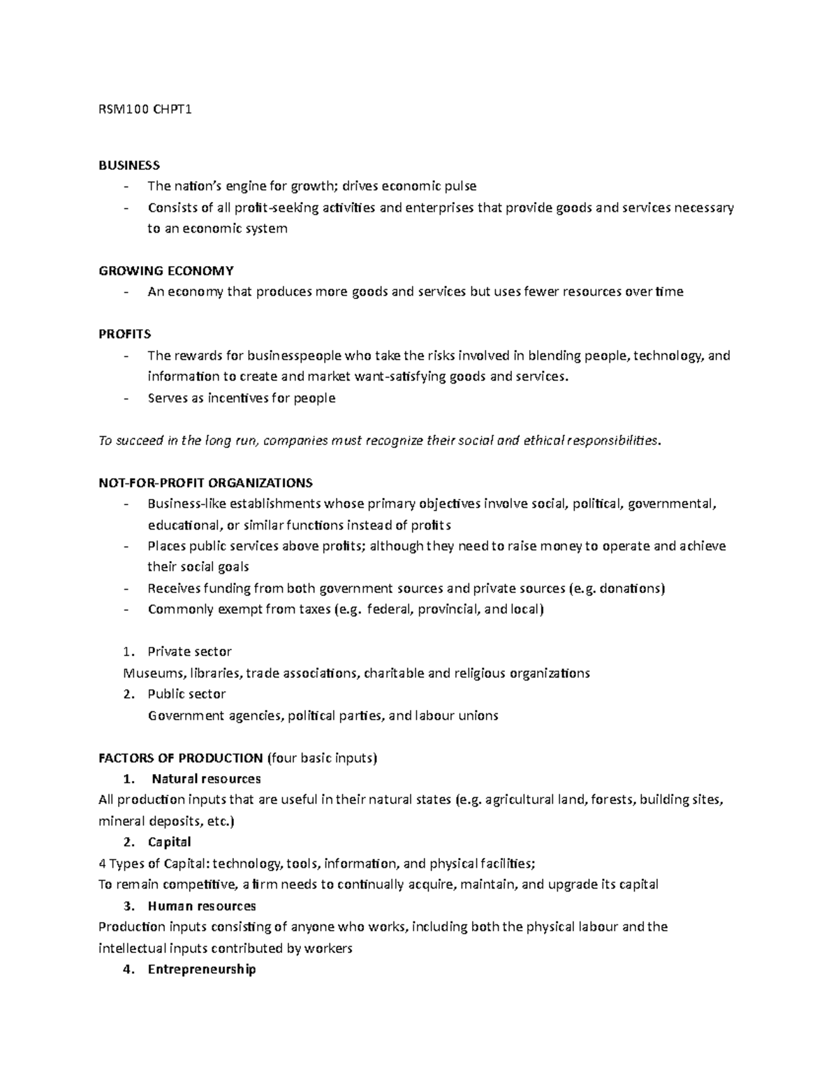 RSM100 CHPT1 - Lecture notes 1 - RSM100 CHPT BUSINESS The nation’s ...