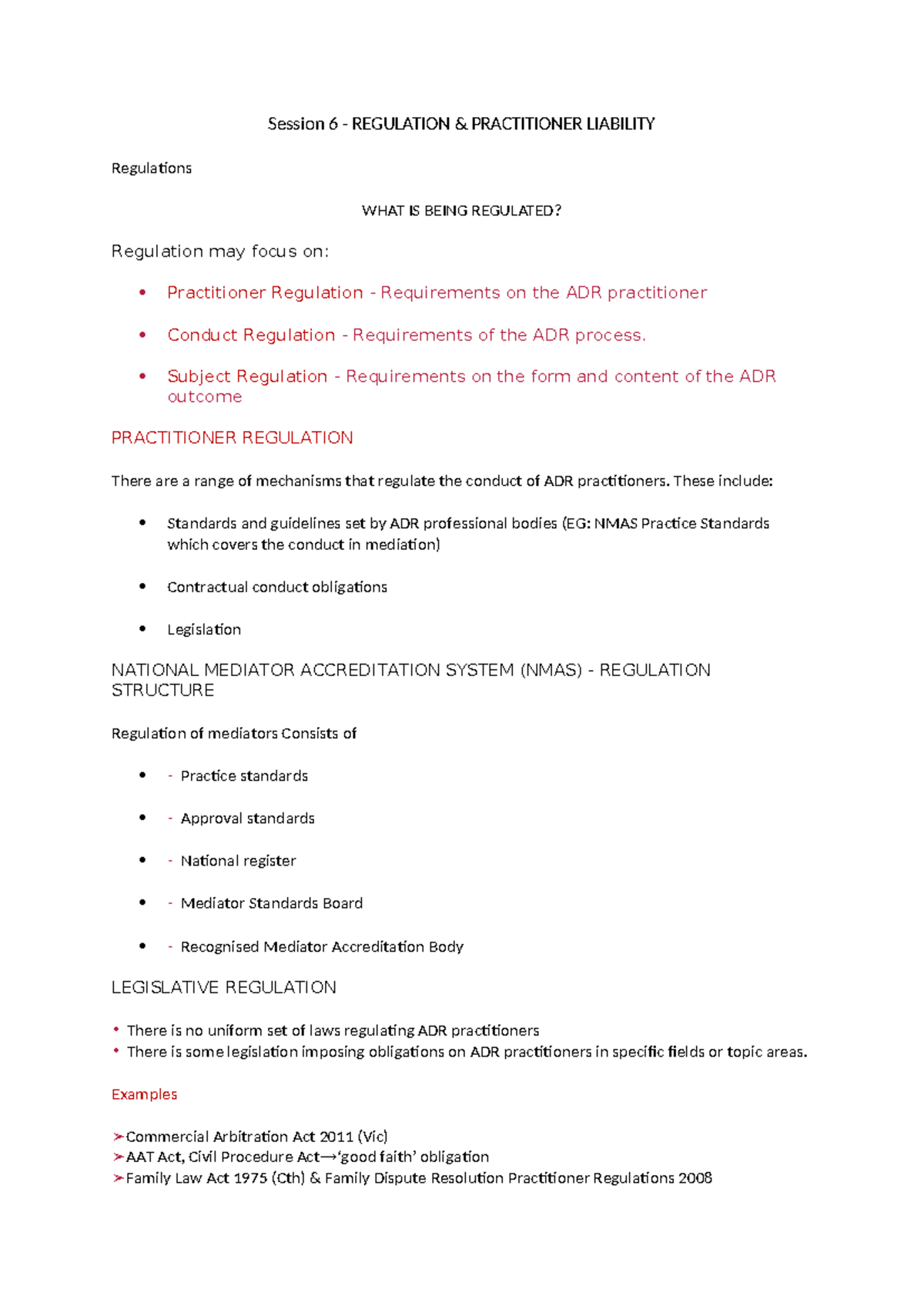 Session 6 - lecture notes - Session 6 - REGULATION & PRACTITIONER ...