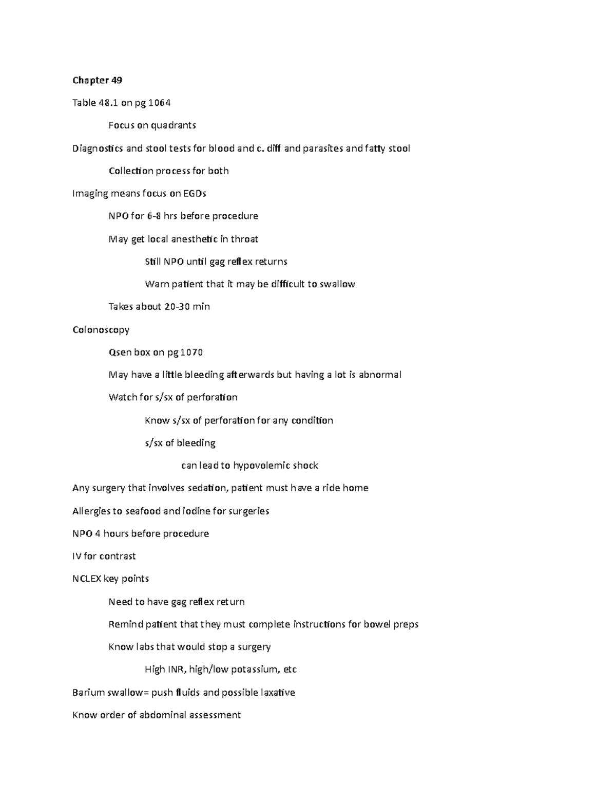 4900 Notes- Exam one extra notes - Chapter 49 Table 48 on pg 1064 Focus ...
