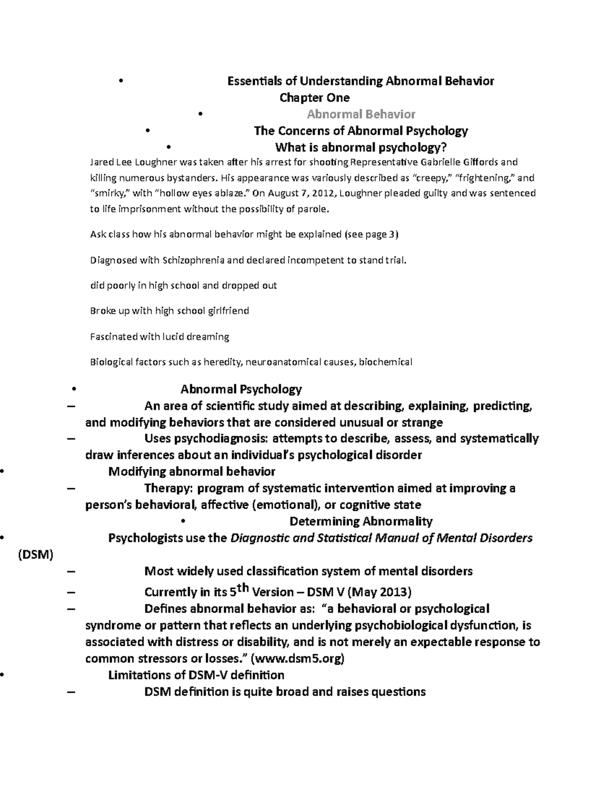 Chapter 1 Overview - Essentials of Understanding Abnormal Behavior ...