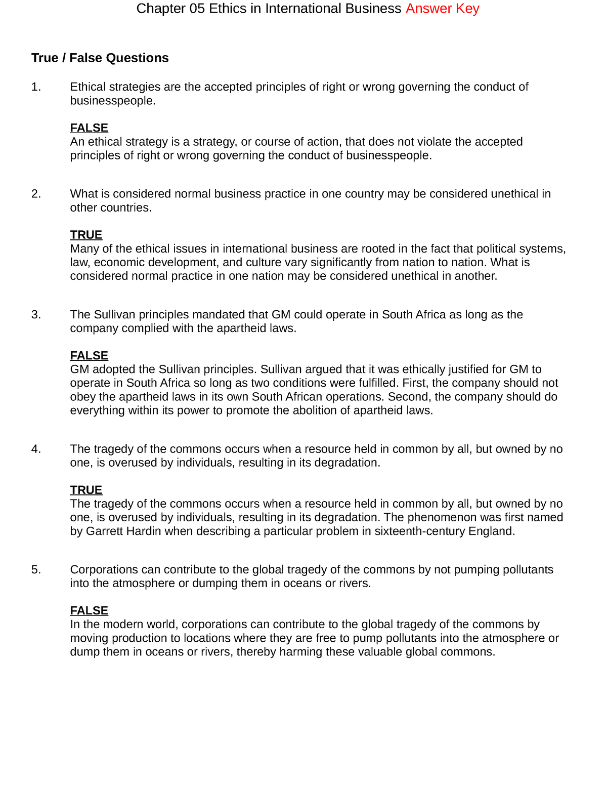 IB Testbank Chap 5 - Chapter 05 Ethics In International Business Answer ...