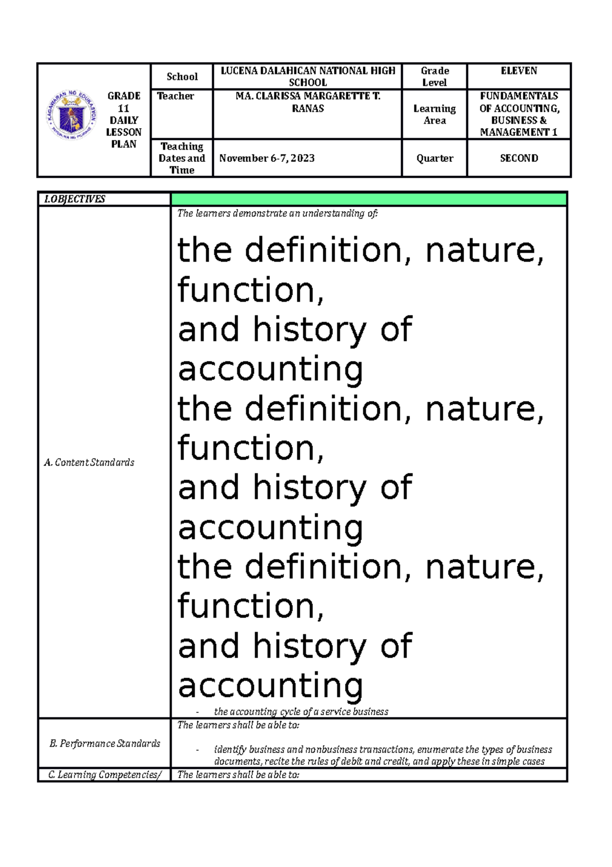 Nov6-7 - lesson plan - GRADE 11 DAILY LESSON PLAN School LUCENA ...