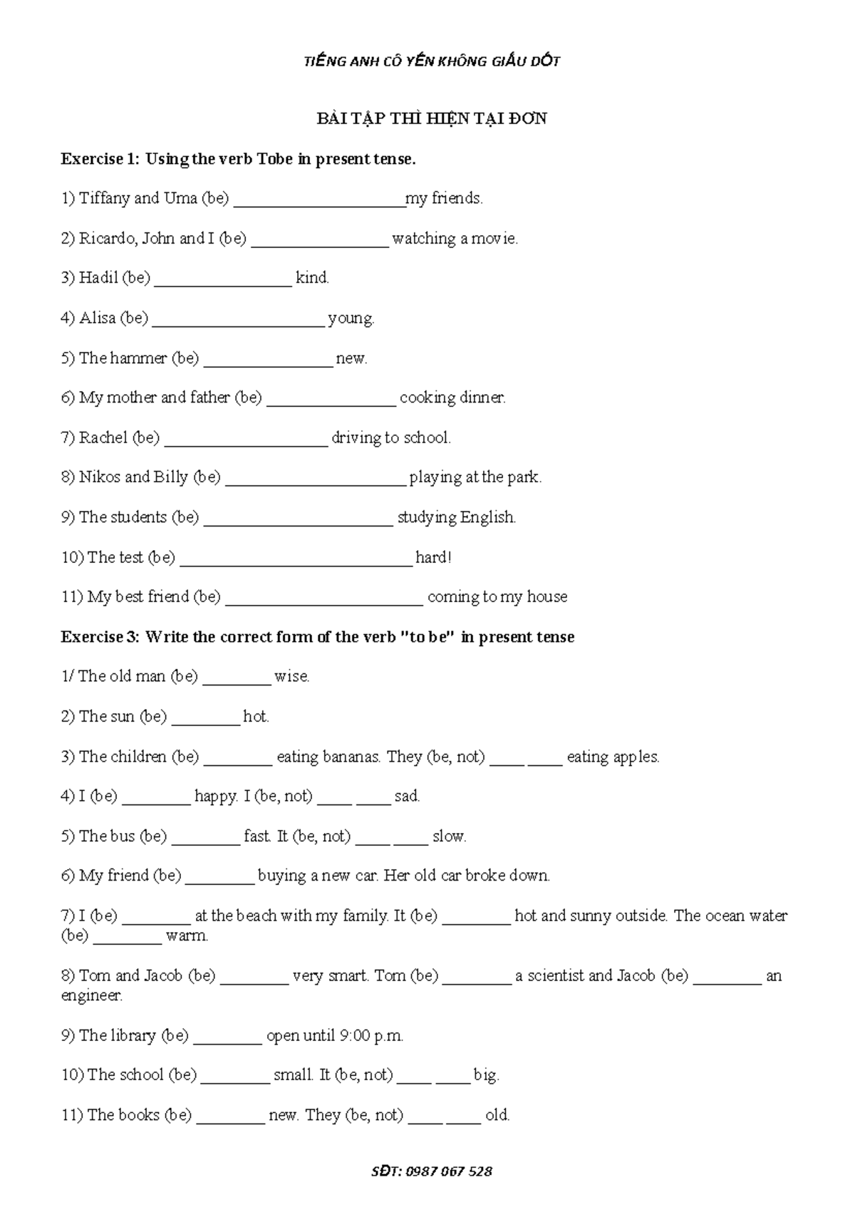Btap HTD mat goc - Review - BÀI TẬP THÌ HIỆN TẠI ĐƠN Exercise 1: Using ...