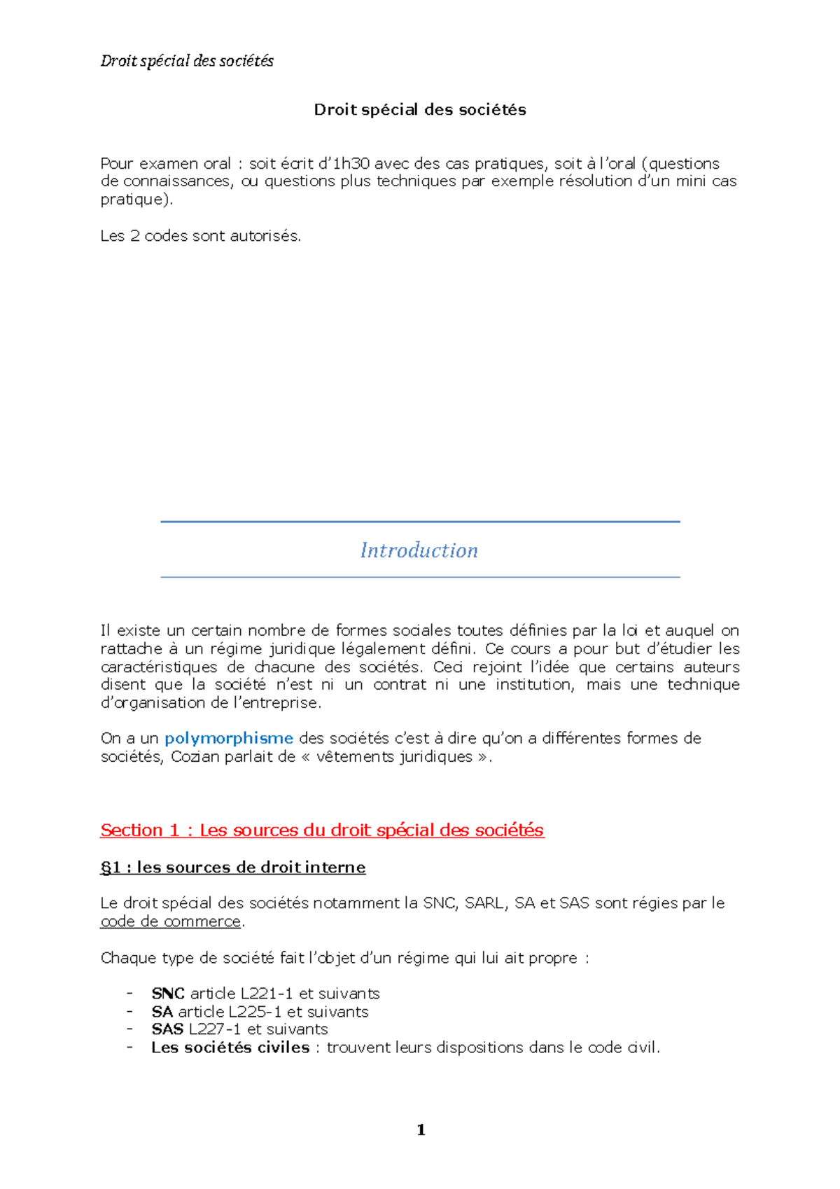 Article L 227 1 Du Code De Commerce Droit spécial des sociétés - Droit spécial des sociétés Droit spécial des  sociétés Pour examen - Studocu