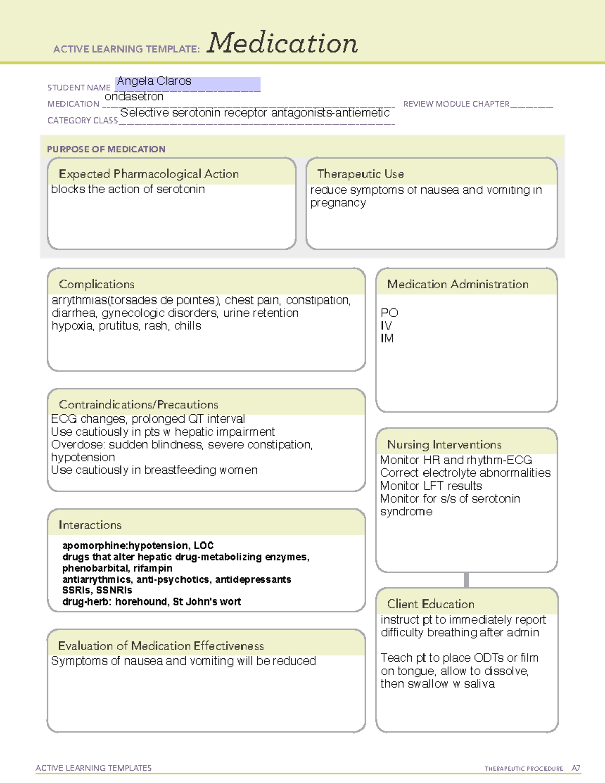 Ondasetron - assignments - ACTIVE LEARNING TEMPLATES THERAPEUTIC ...