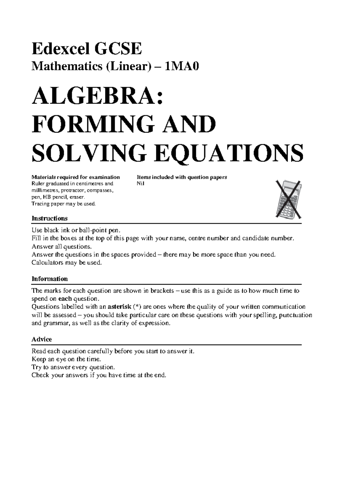 GCSE forming-and-solving-equations - Edexcel GCSE Mathematics (Linear ...