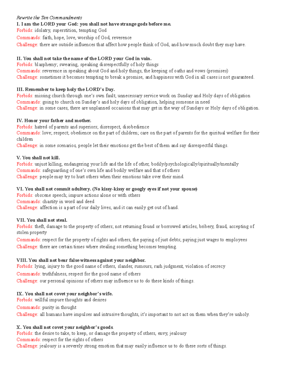 Ten Commandments - I am the LORD your God: you shall not have strange ...