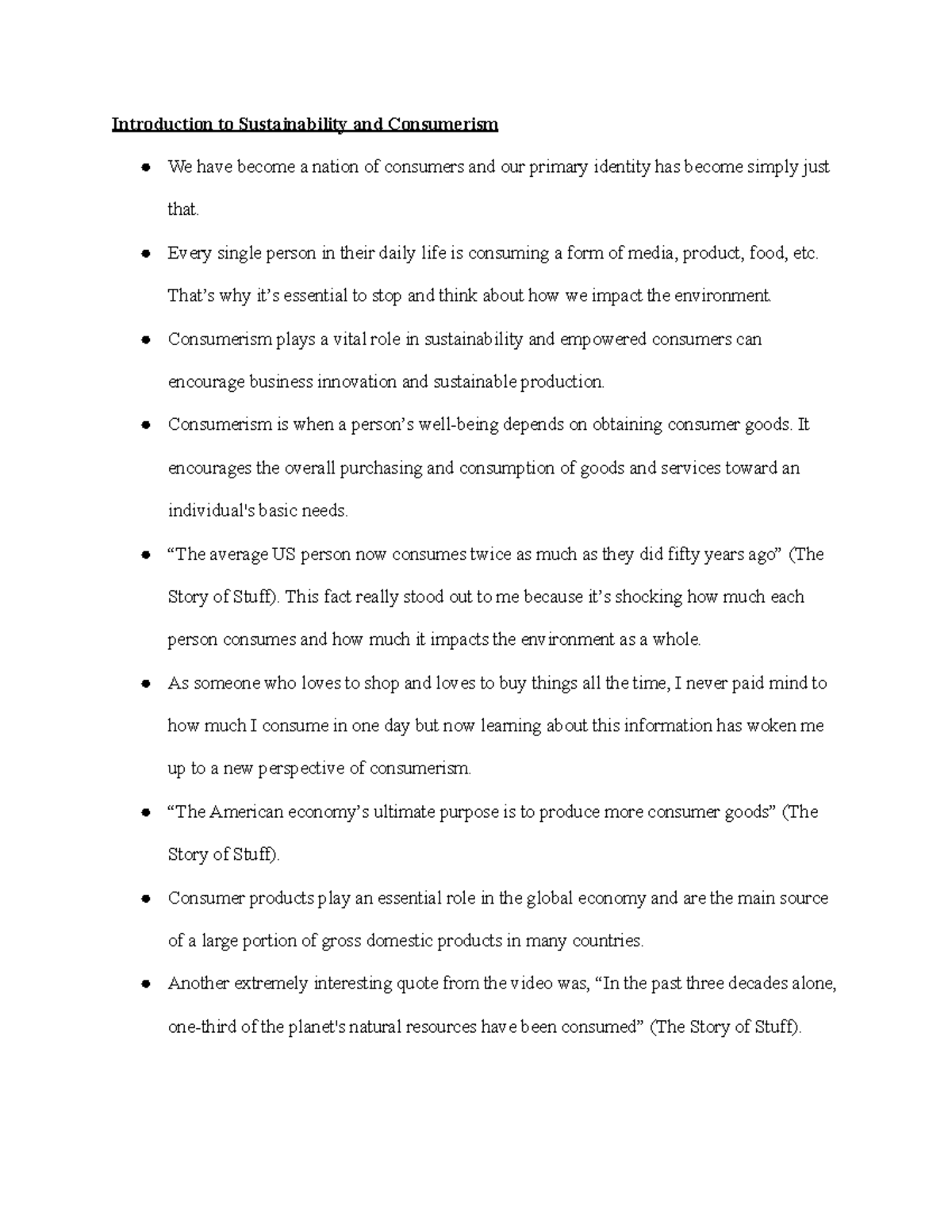 Introduction to Sustainability and Consumerism Notes - Every single ...