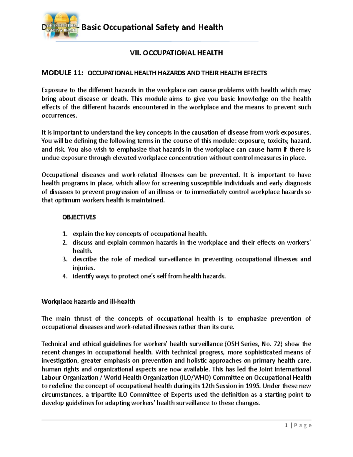 Bosh Module 11 Occupational Health Hazards And Their Health Effects Bosh Module 11 Occupational Health Hazards And Their Health Effects
