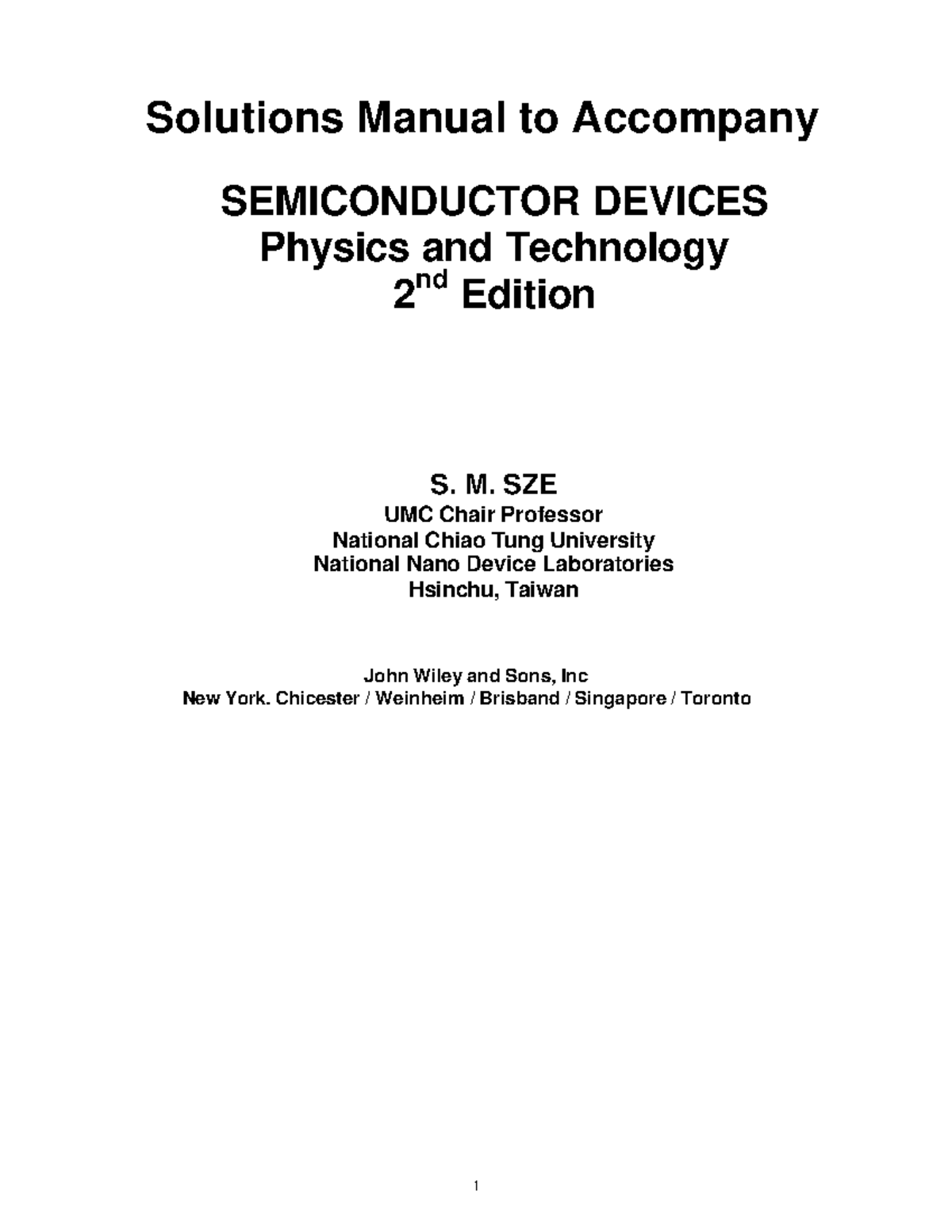 Solutions Manual to Semiconductor Devices Physics and