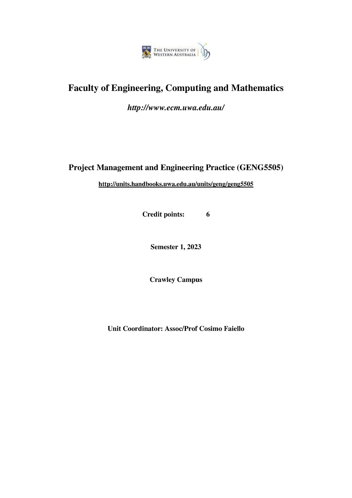 GENG5505 Unit outline S1 2023 - Faculty of Engineering, Computing and ...