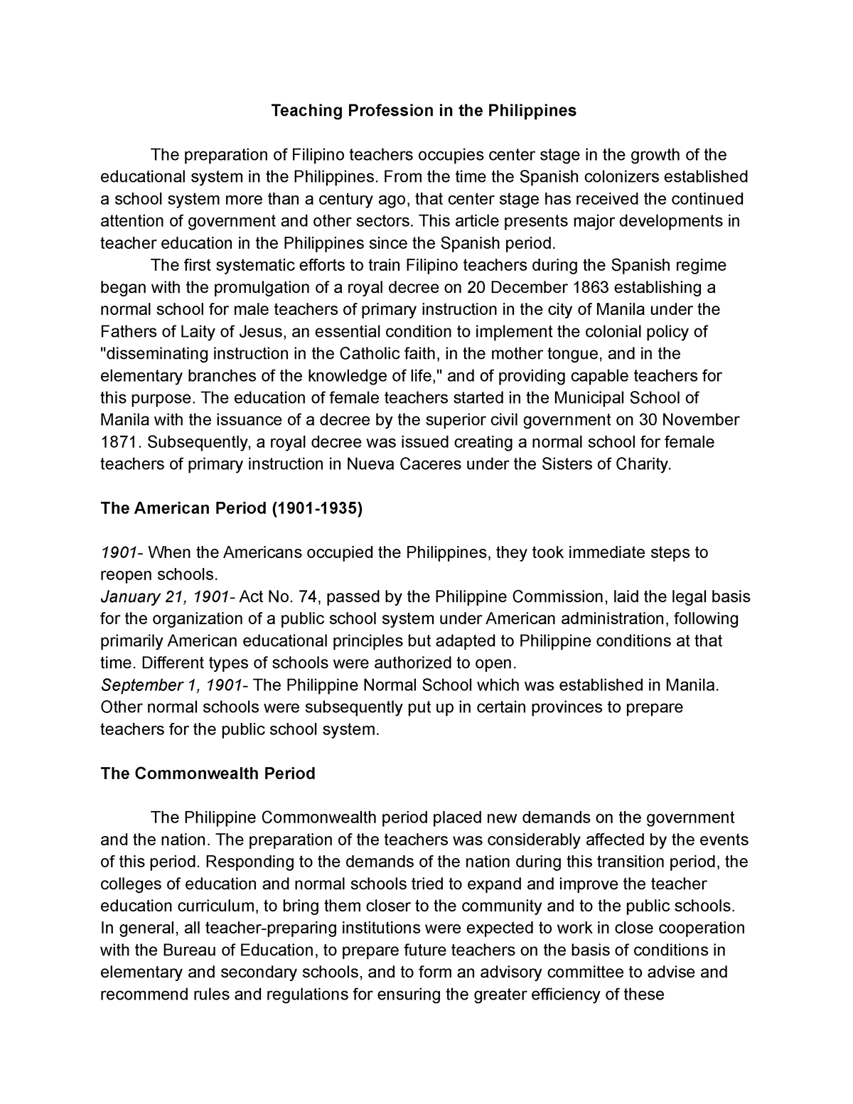 research paper about teaching as a profession in the philippines