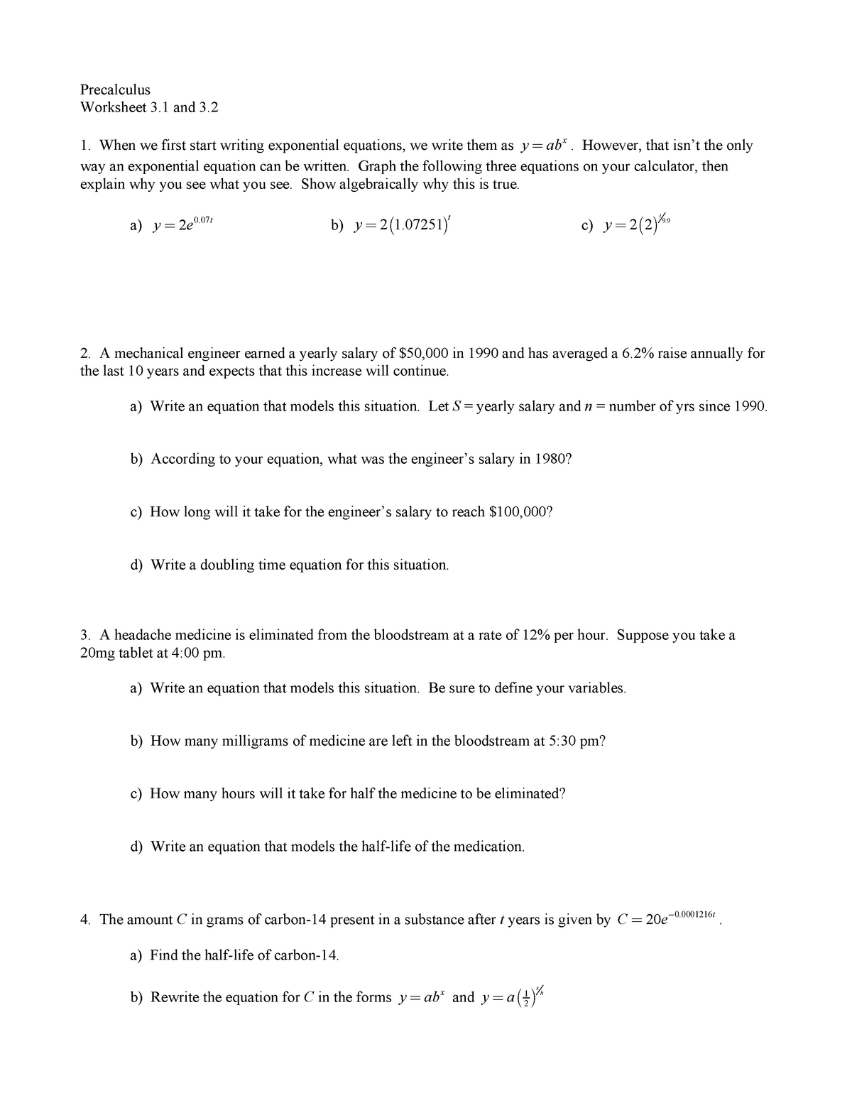 Precalc - Chapter 3 Worksheet - Grade 12 - Calculus - StuDocu