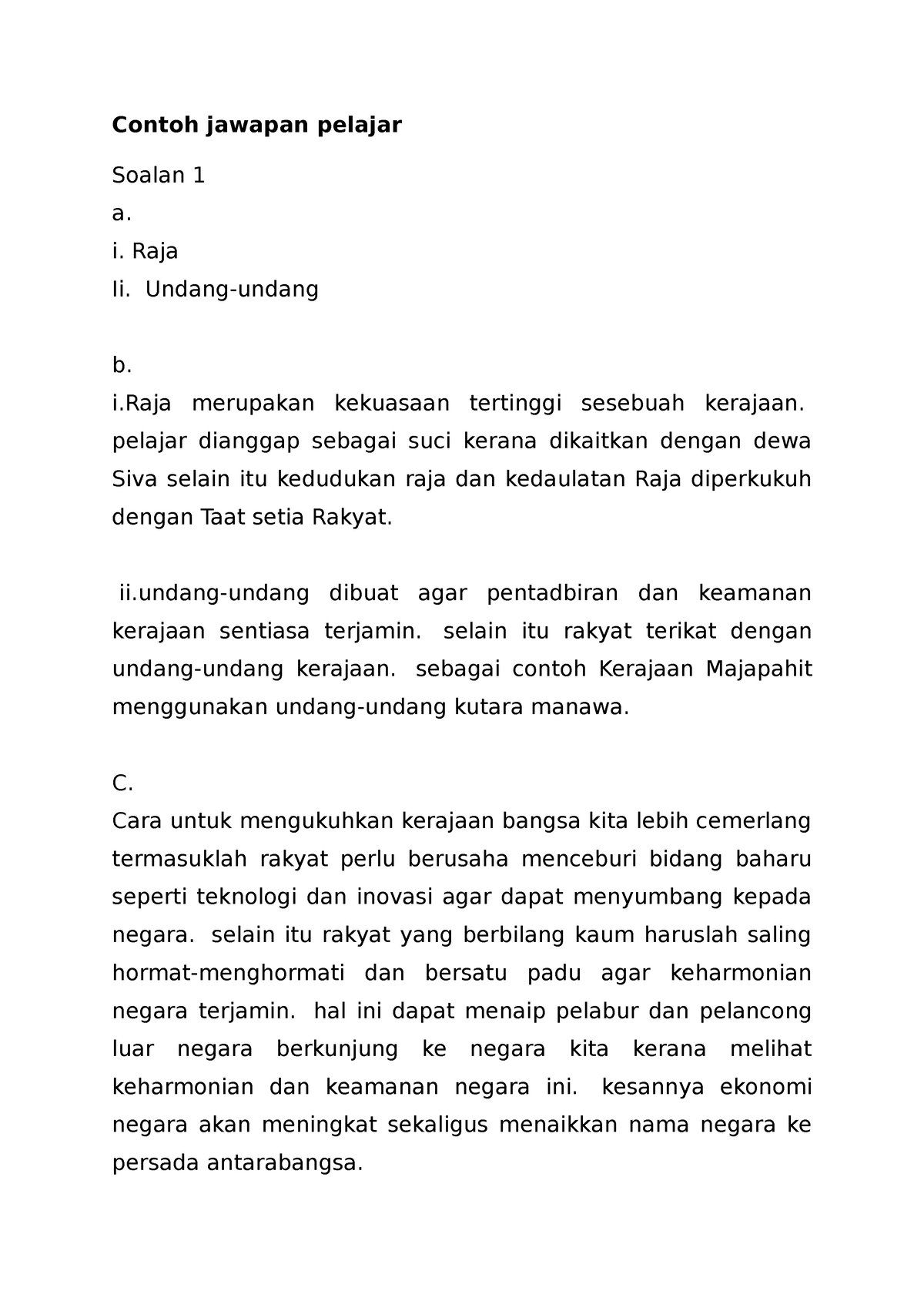 Contoh Jawapan Pelajar Spm - Contoh Jawapan Pelajar Soalan 1 A. I. Raja ...