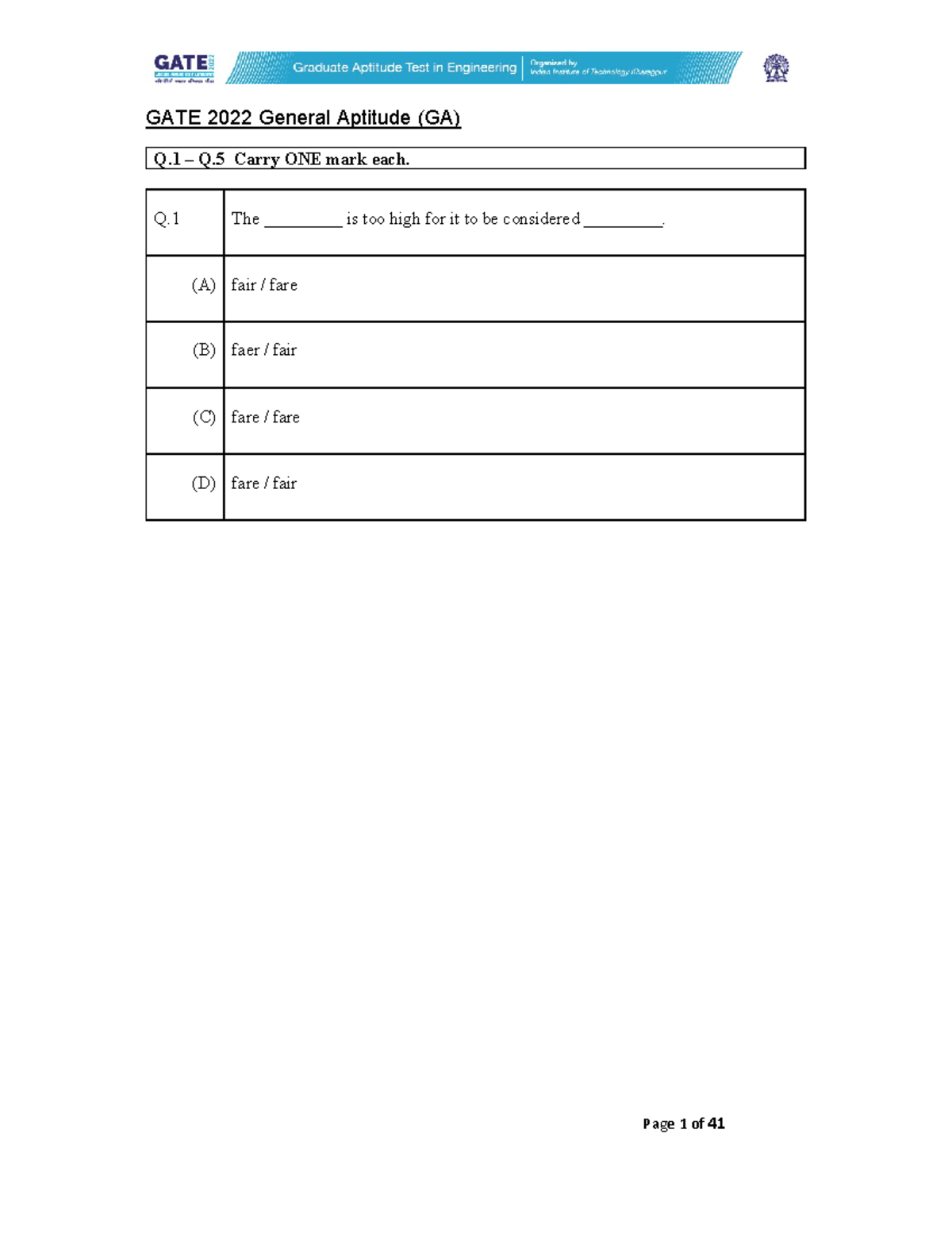 GATE 2022 Question Paper (CS) (www - GATE 2022 General Aptitude (GA) Q ...