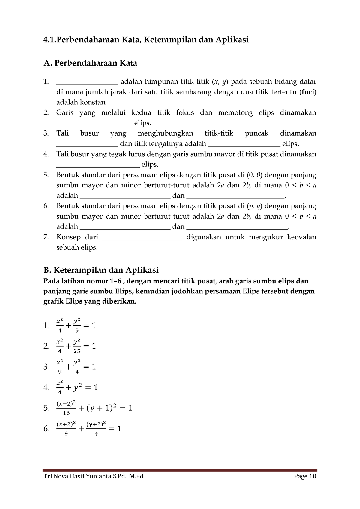 Elips- Geometri Analitik Latihan SOAL - 4.1 Kata, Keterampilan Dan ...