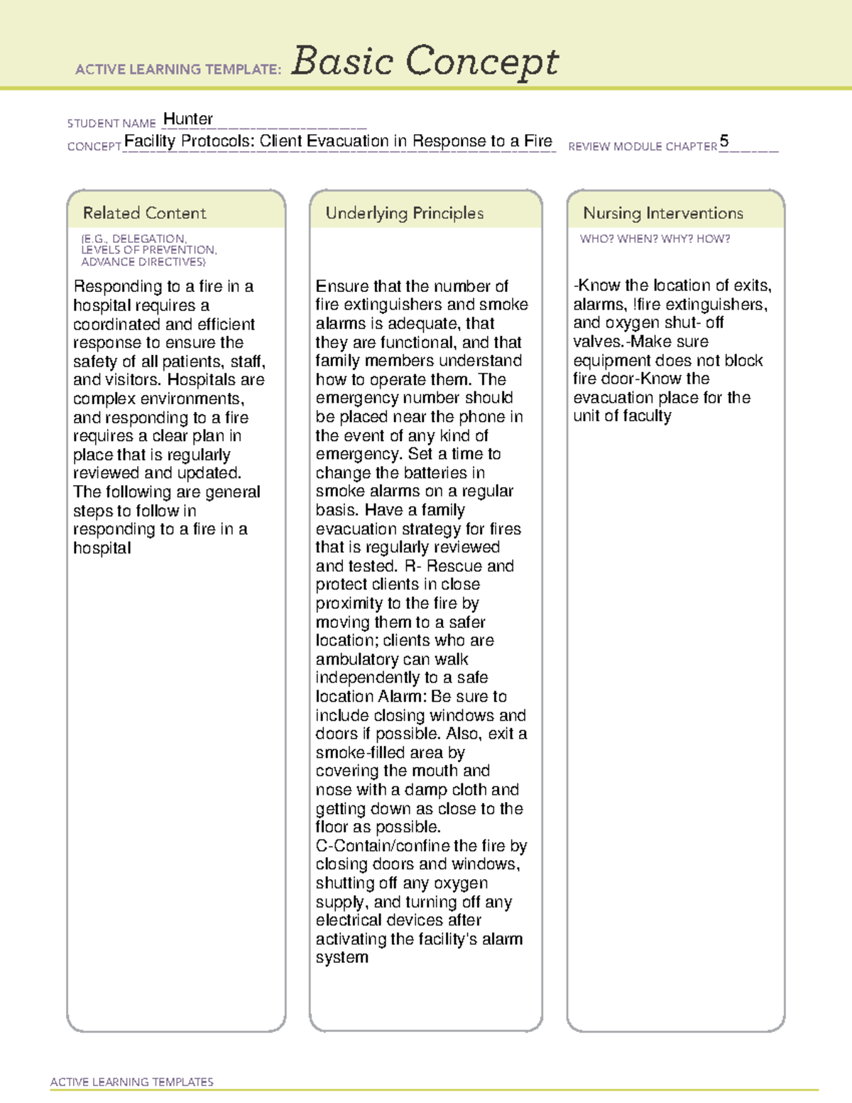 Facility Protocol Client Evacuation in Response to a Fire - NURN 480 ...