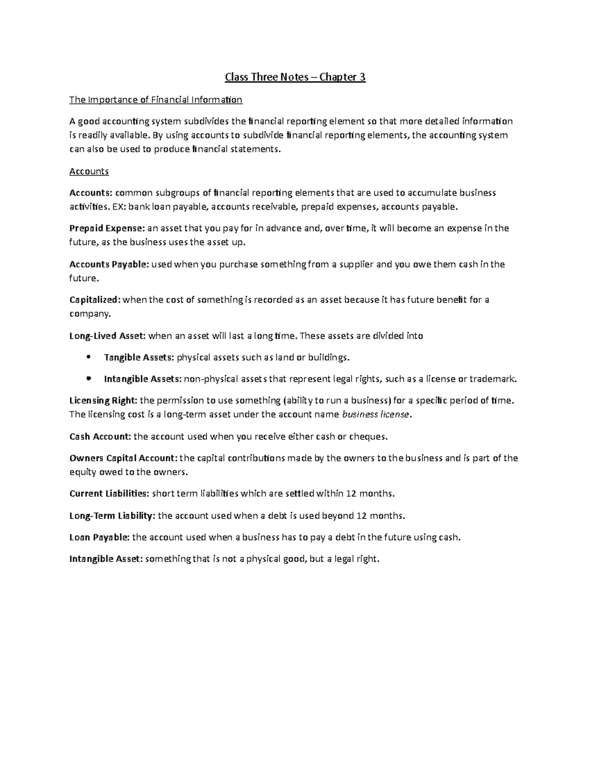 Class Three Notes ACC100 - Class Three Notes – Chapter 3 The Importance ...