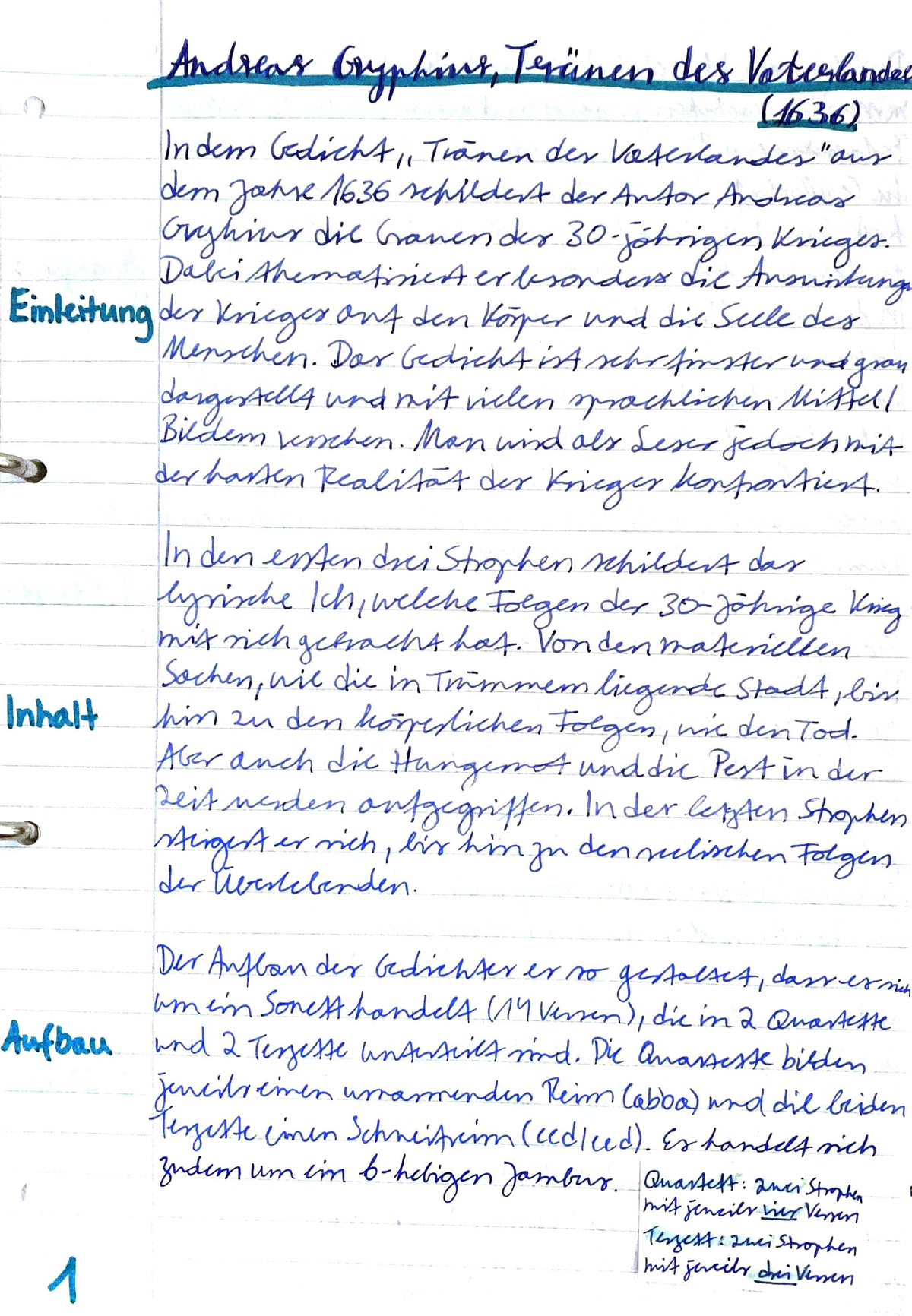 Tränen Des Vaterlandes Gedichtanalyse