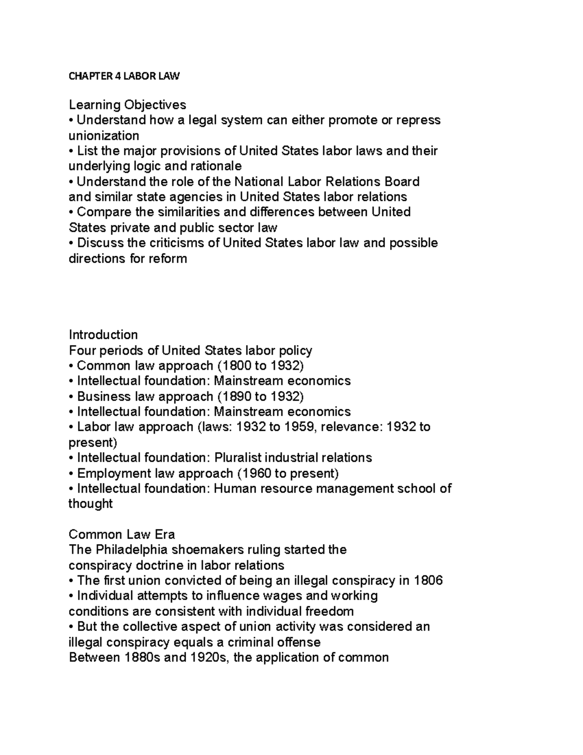 Chapter 4 Labor Law - CHAPTER 4 LABOR LAW Learning Objectives ...