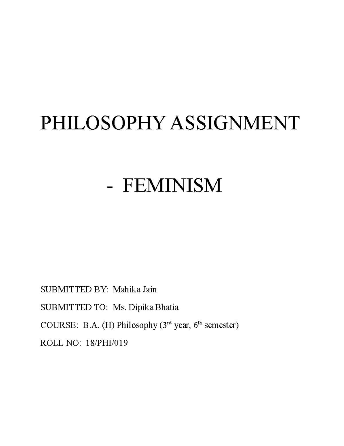 Feminism Assignment, Gerda Lerner's Creation Of Patriarchy - PHILOSOPHY ...