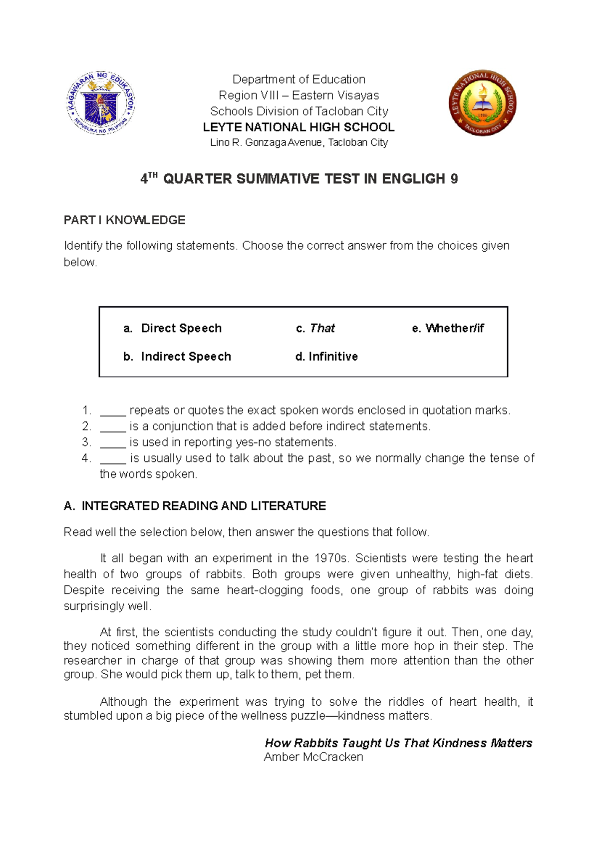 Q4-Summative-Test - TEST - Department Of Education Region VIII ...