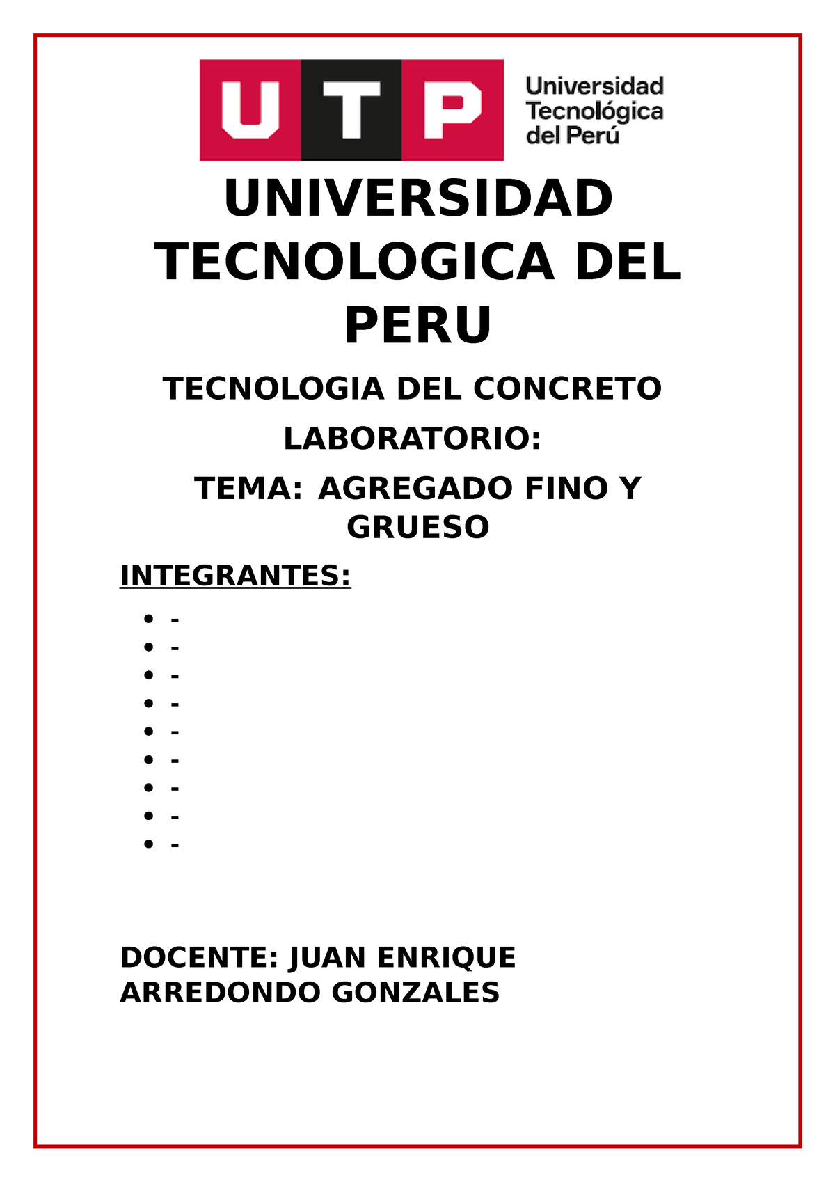 Laboratorio 1 Tecnologia Del Concreto - UNIVERSIDAD TECNOLOGICA DEL ...