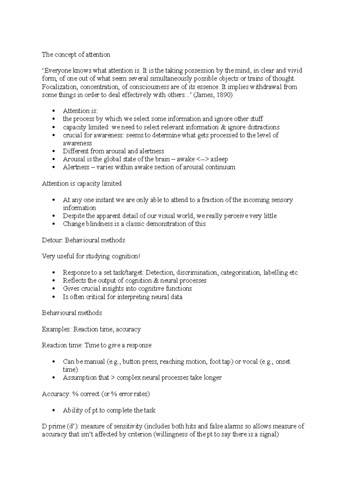 Attention lecture notes - The concept of attention ‘Everyone knows what ...