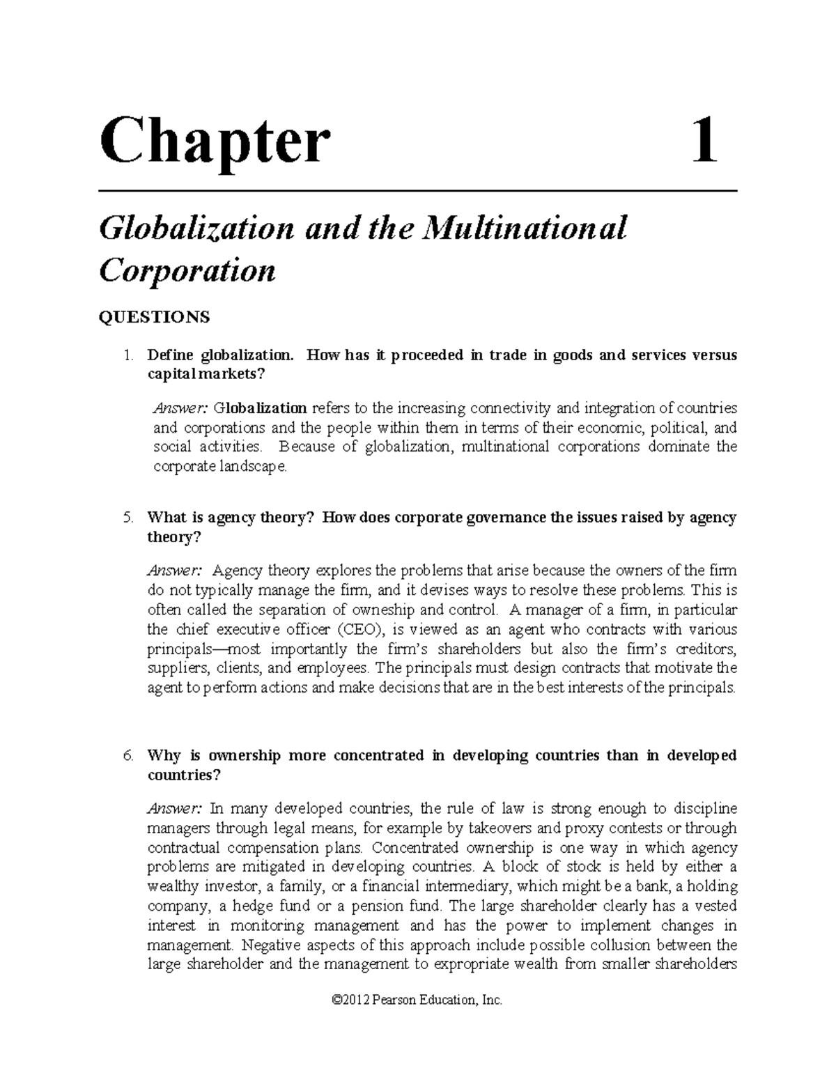 Lecture 1 Solutions - Chapter 1 Globalization and the Multinational ...