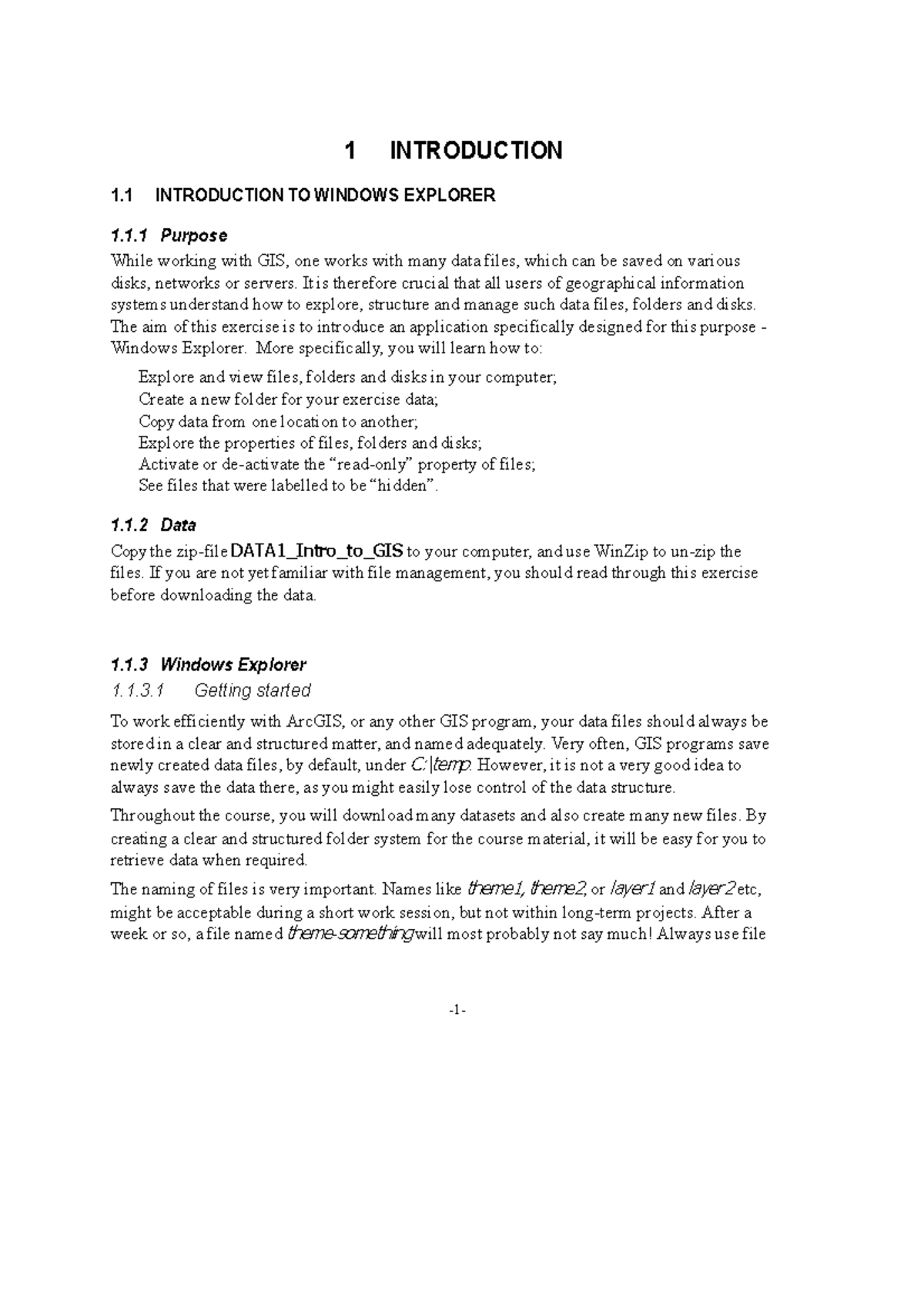 GIS practical exercises 01 02 - 1 INTRODUCTION 1 INTRODUCTION TO ...